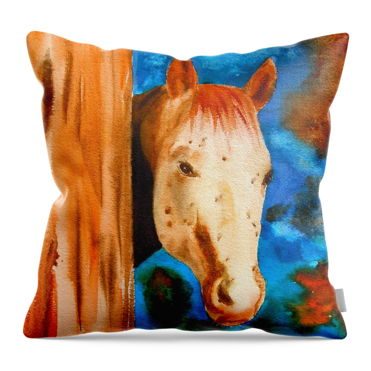 Sharon Mick Throw Pillow featuring the painting The Curious Appaloosa by Sharon Mick