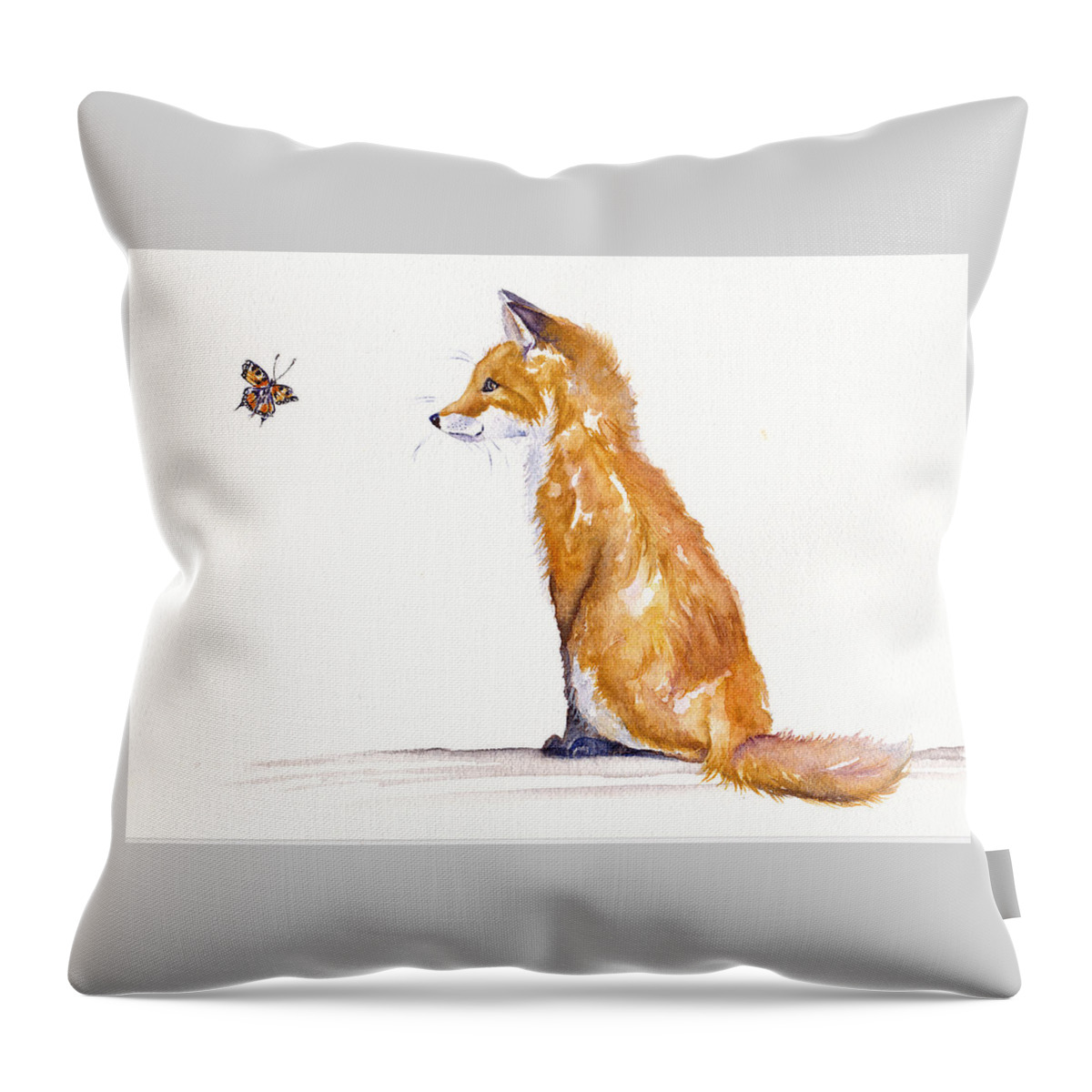 Fox Cub Throw Pillow featuring the painting The Curious Fox Cub by Debra Hall