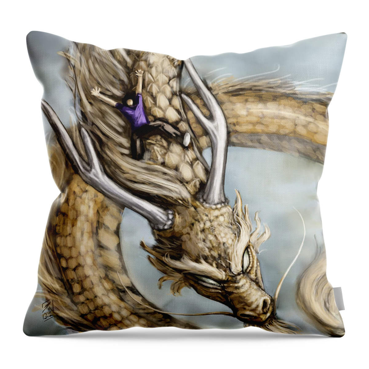 Dragon Throw Pillow featuring the digital art The Day I Could Fly by Brandy Woods