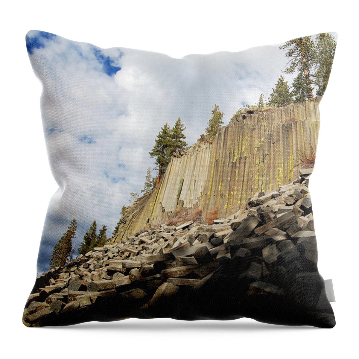 Darin Volpe Nature Throw Pillow featuring the photograph The Devil's Postpile -- Basalt Formations at Devils Postpile National Monument, California by Darin Volpe