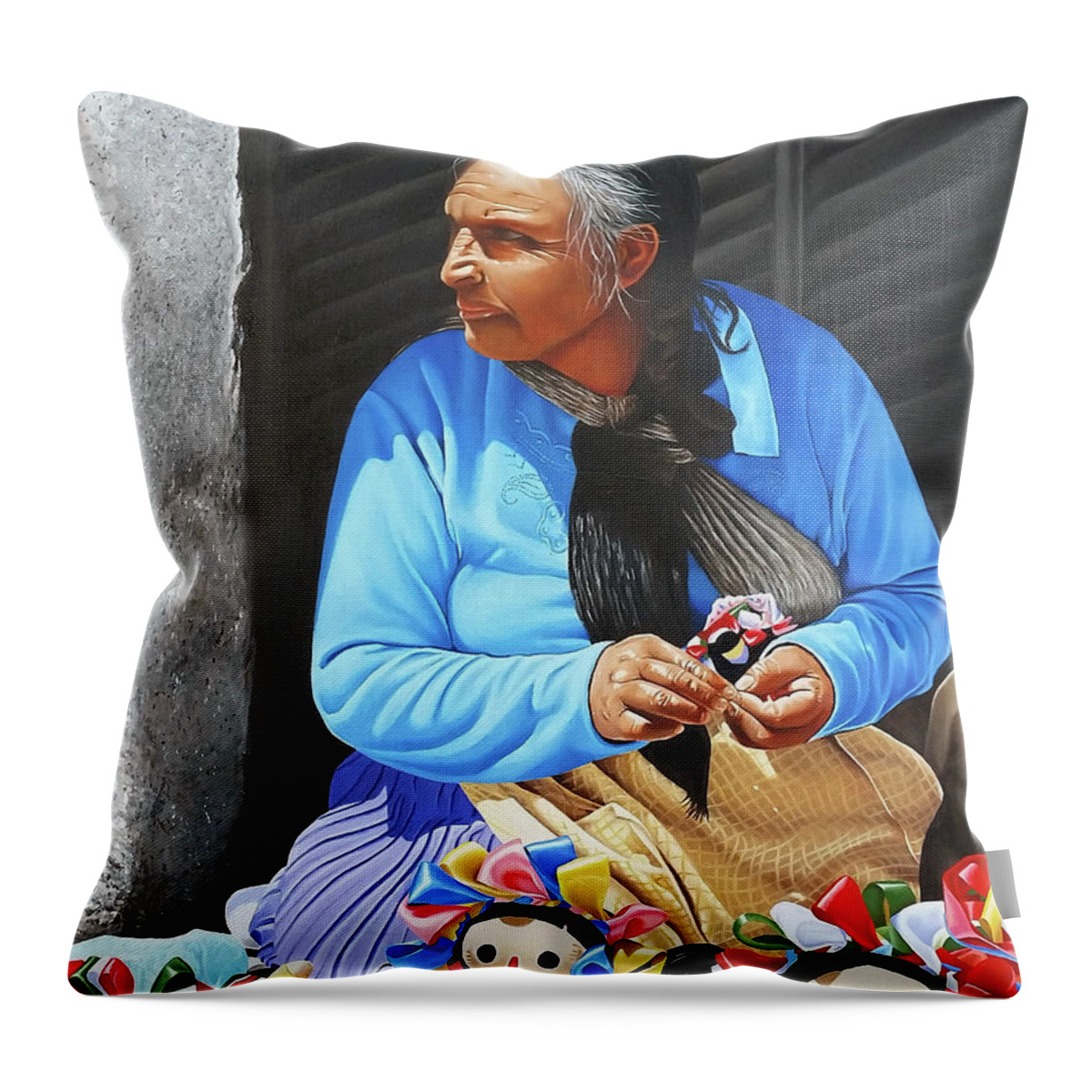 Doll Maker Throw Pillow featuring the painting The Doll Maker From Cabo by Vic Ritchey