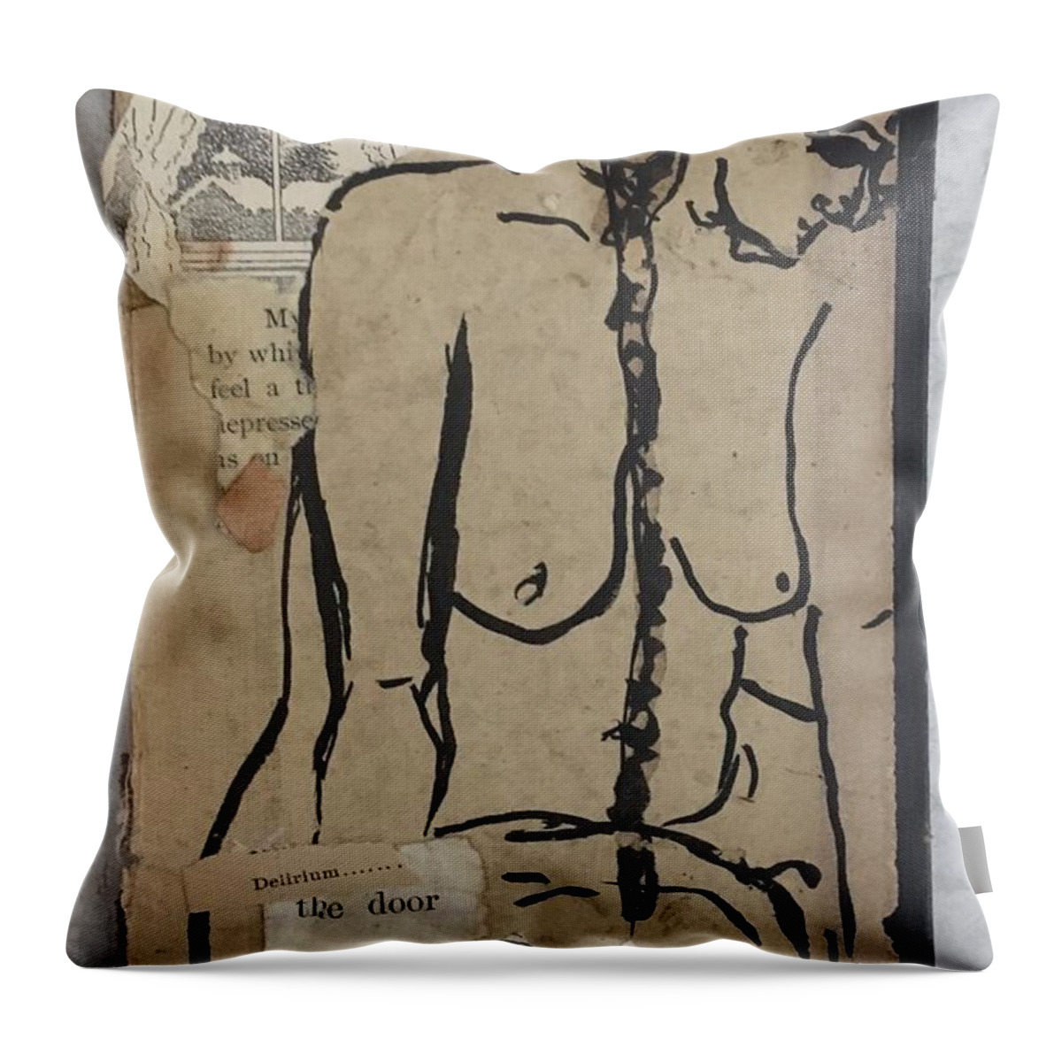 Collage Throw Pillow featuring the drawing The Door by M Bellavia