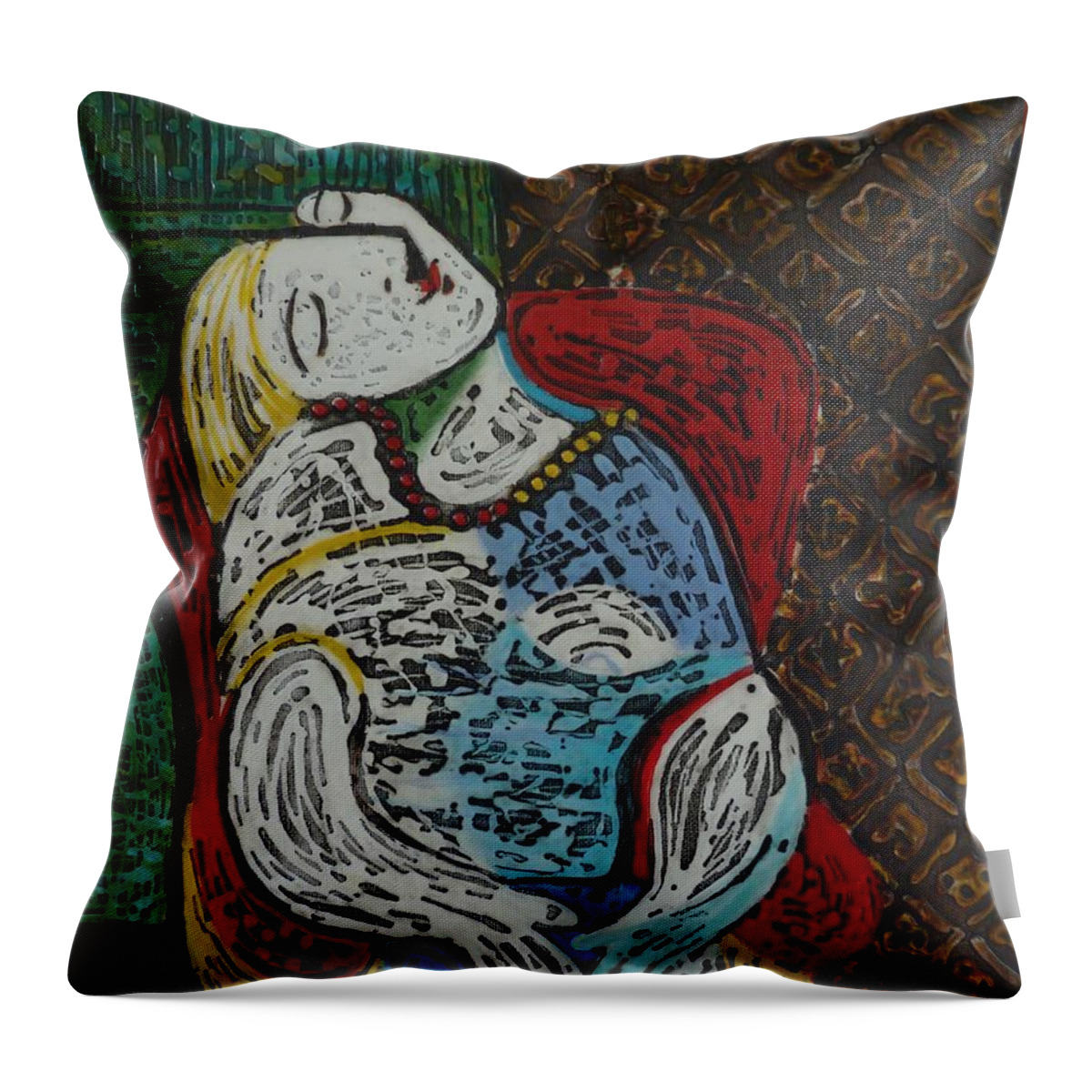 The Dream Throw Pillow featuring the painting The Dream Walker -Le Reve Zombi by Amelie Simmons