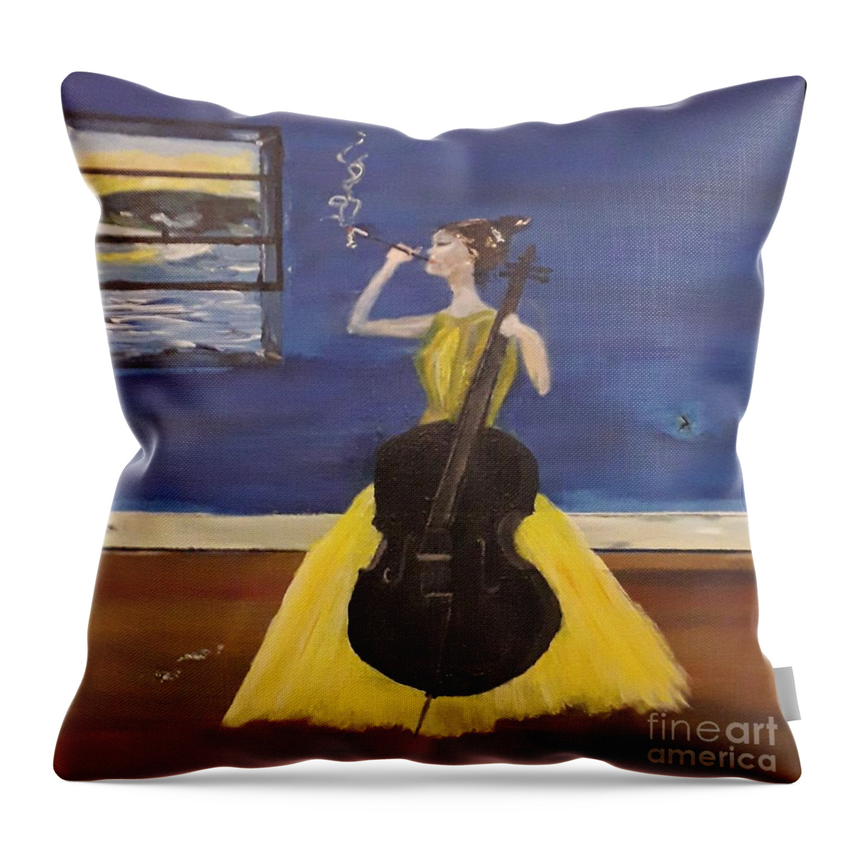 Woman In A Yellow Dress Throw Pillow featuring the painting The Dress Rehearsal by Denise Morgan