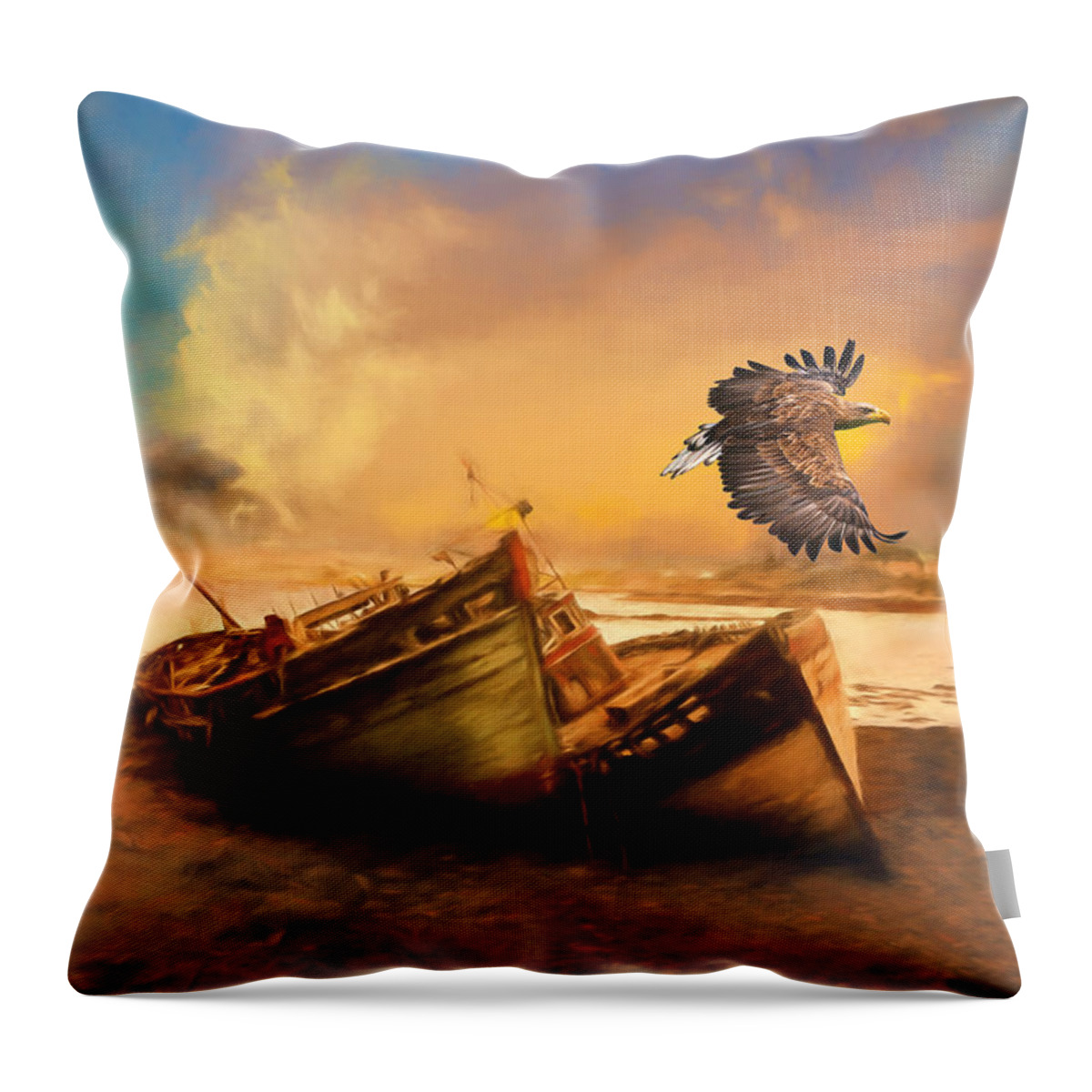 The Eagle And The Boat Throw Pillow featuring the photograph The Eagle And The Boat by Georgiana Romanovna