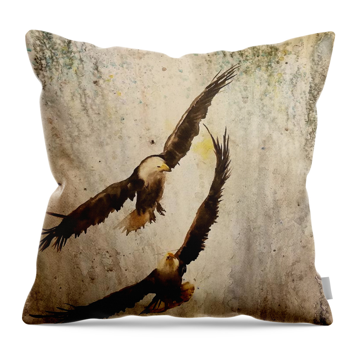 The Eagles And Waterfall Throw Pillow featuring the painting The eagles and waterfall by Han in Huang wong