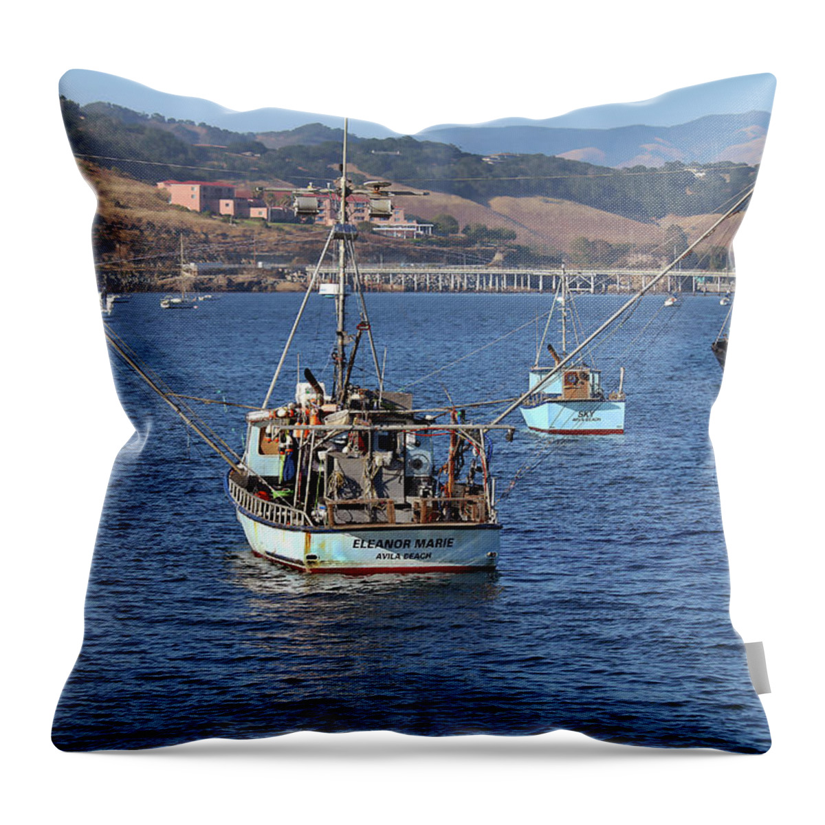 Port San Luis Throw Pillow featuring the photograph The Eleanore Marie by Art Block Collections