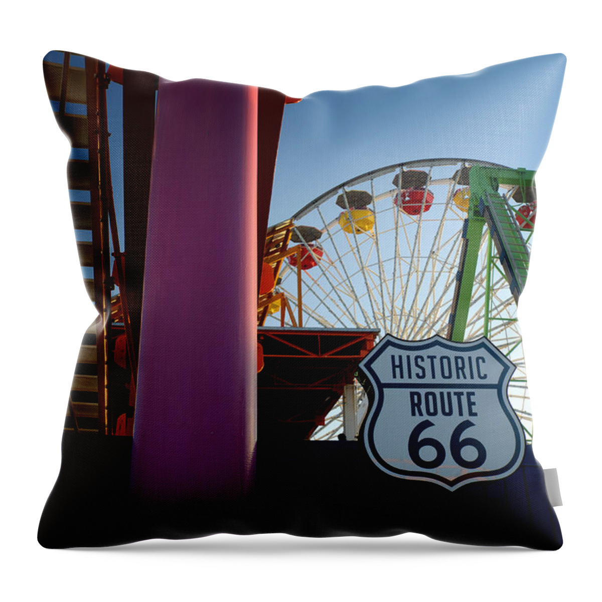 Carnival Throw Pillow featuring the photograph The End of Route 66 1 by George Taylor
