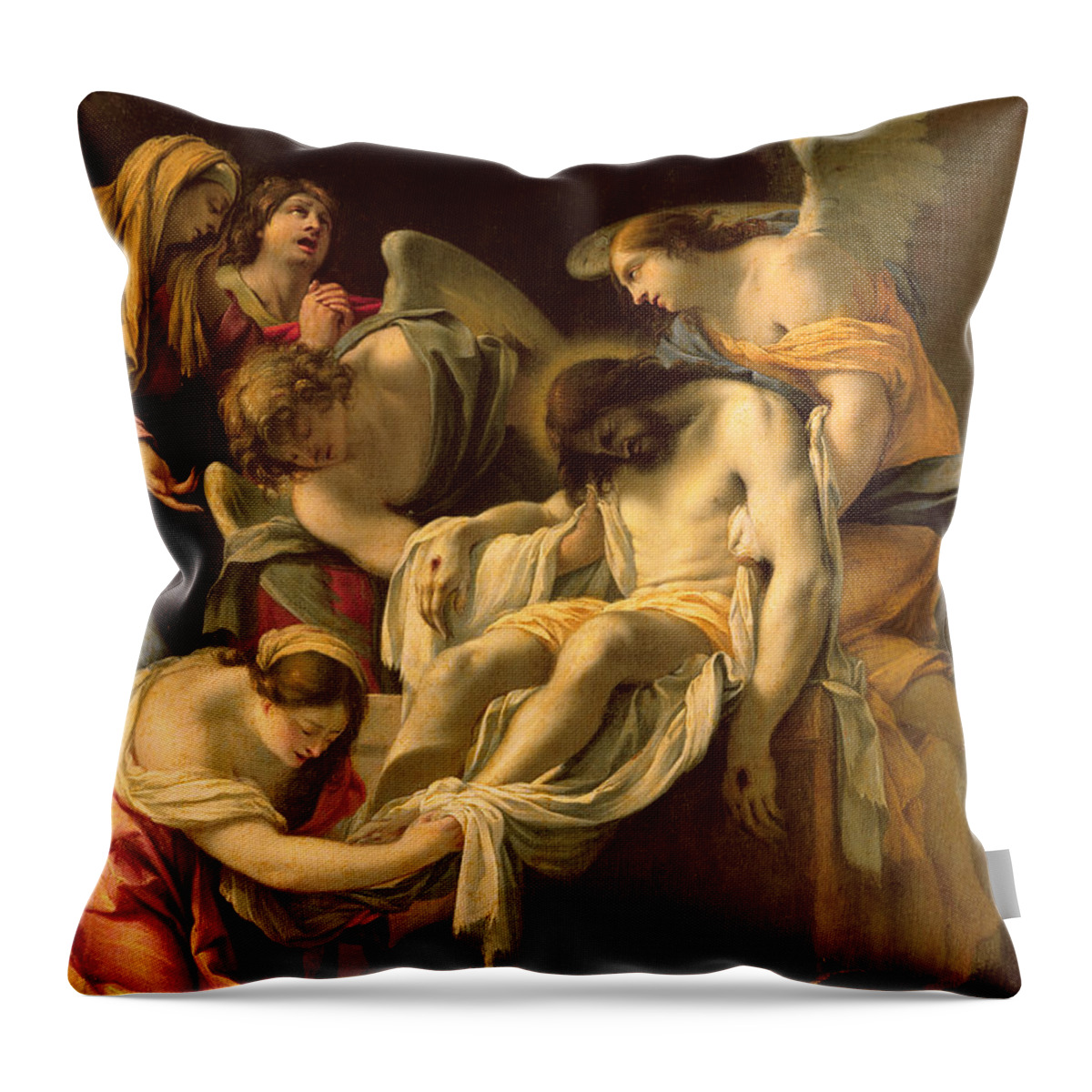 The Entombment (oil On Panel) By Simon Vouet (1590-1649) Throw Pillow featuring the painting The Entombment by Simon Vouet