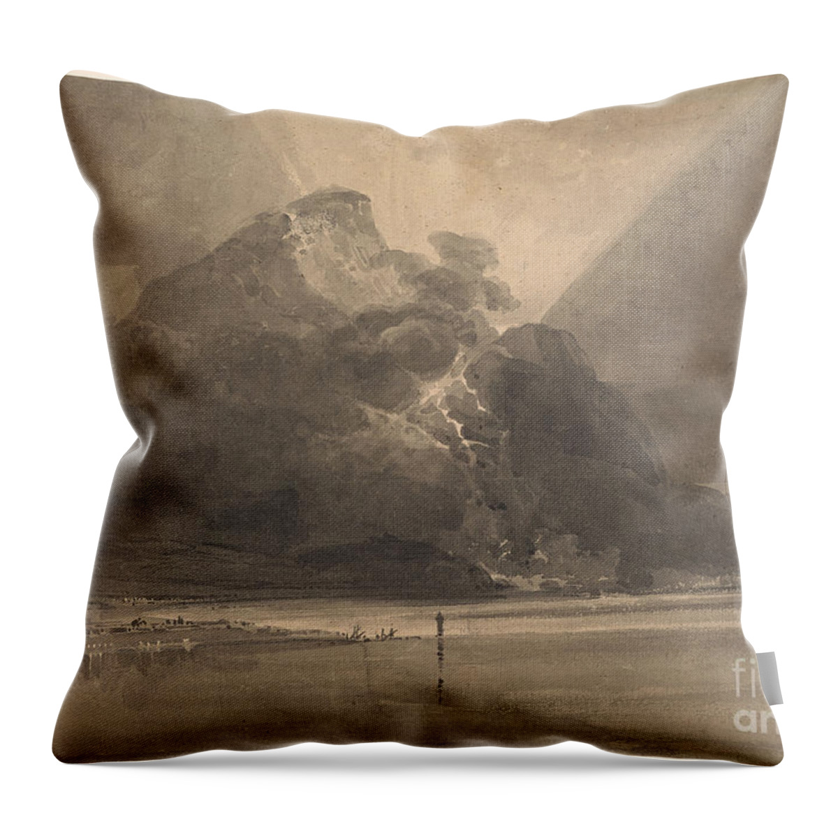 Thomas Girtin 1775-1802 The Eruption Of Mount Vesuvius Throw Pillow featuring the painting The Eruption of Mount Vesuvius by MotionAge Designs