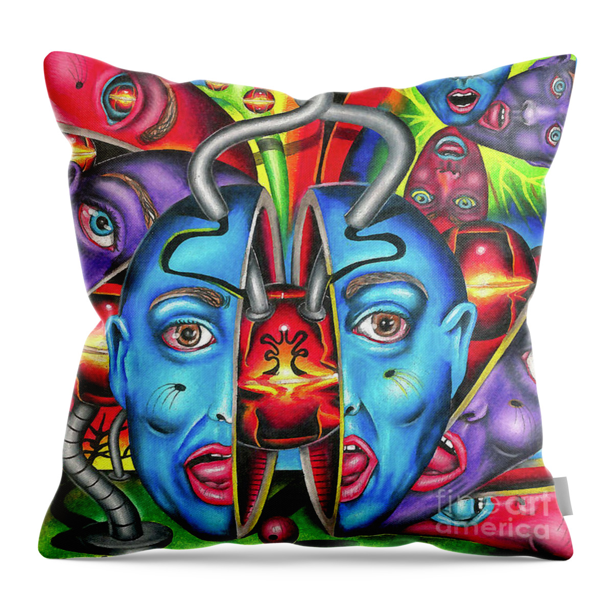 Molecular Throw Pillow featuring the drawing The Esoteric Force of Molecular Mentality by Justin Jenkins