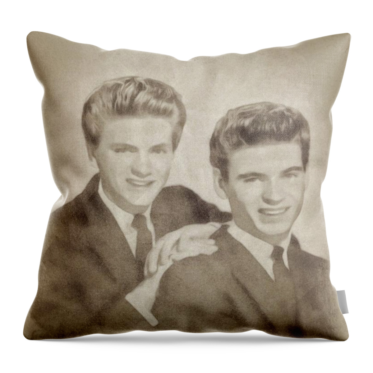 Hollywood Throw Pillow featuring the drawing The Everly Brothers, Music Legends by John Springfield by Esoterica Art Agency