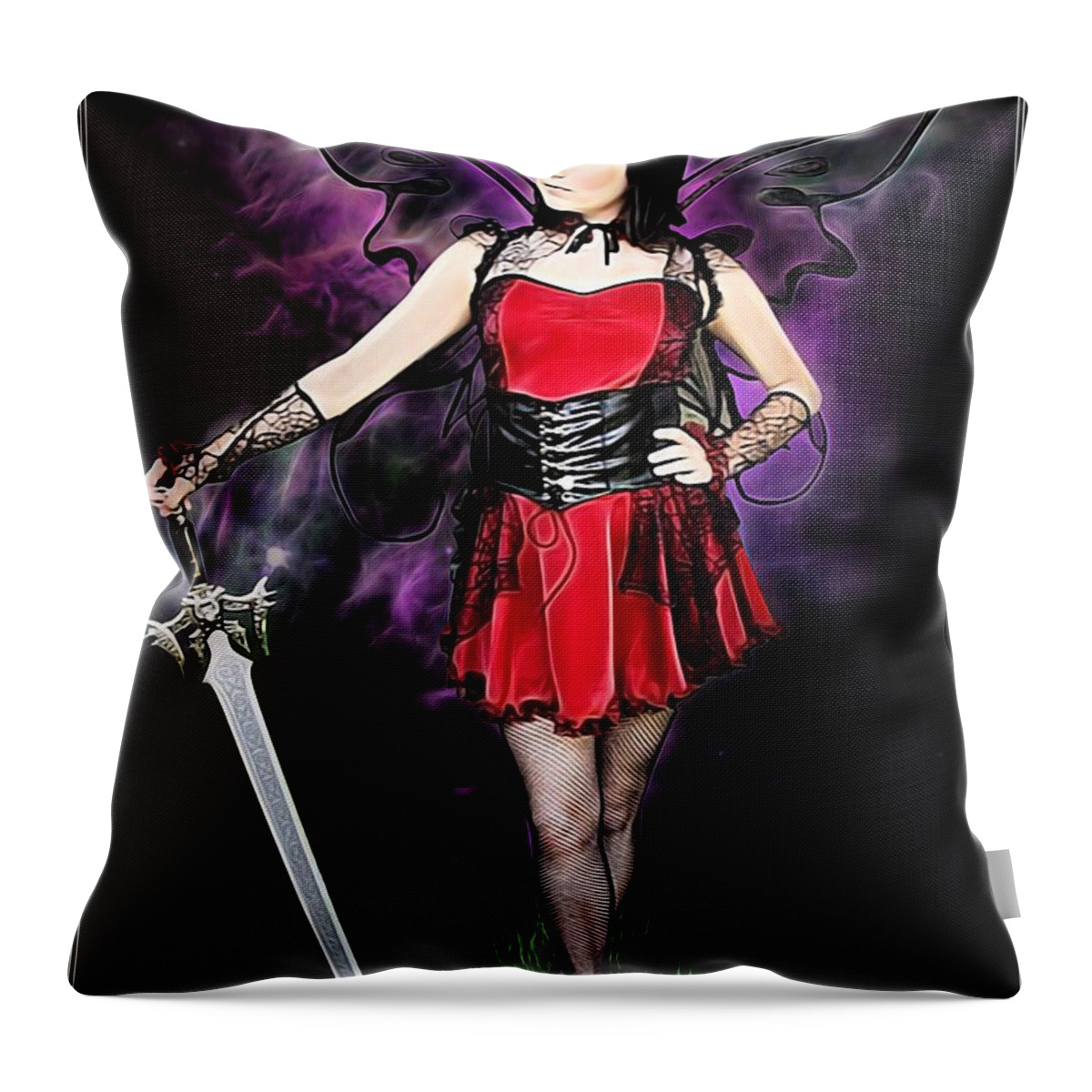 Fantasy Throw Pillow featuring the painting The Fairy Had A Sword by Jon Volden