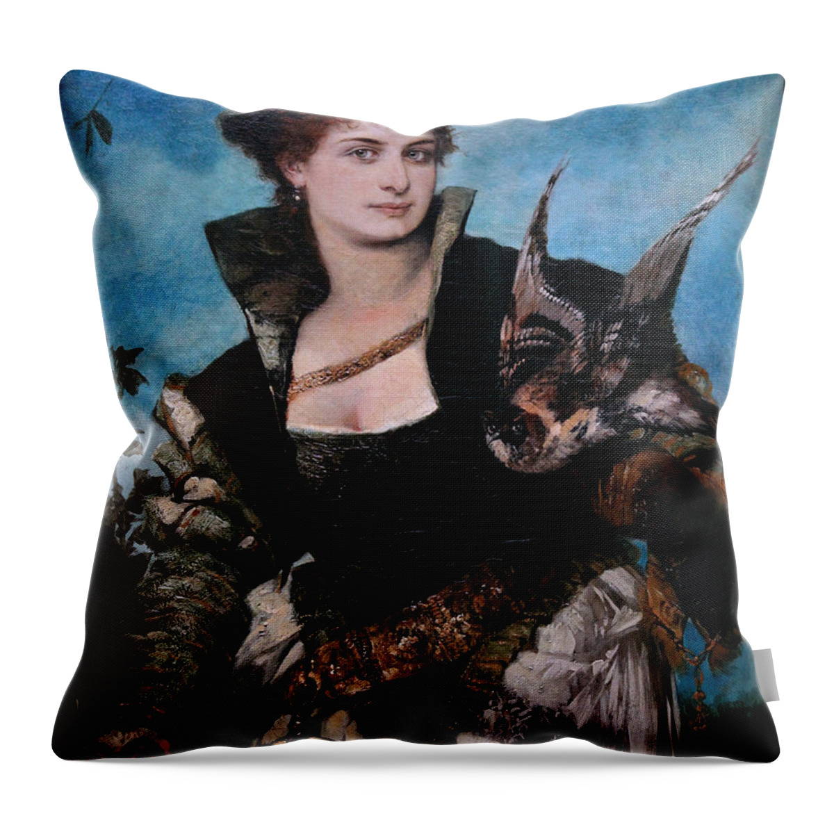 Hans Makart Throw Pillow featuring the painting The Falconer by Hans Makart