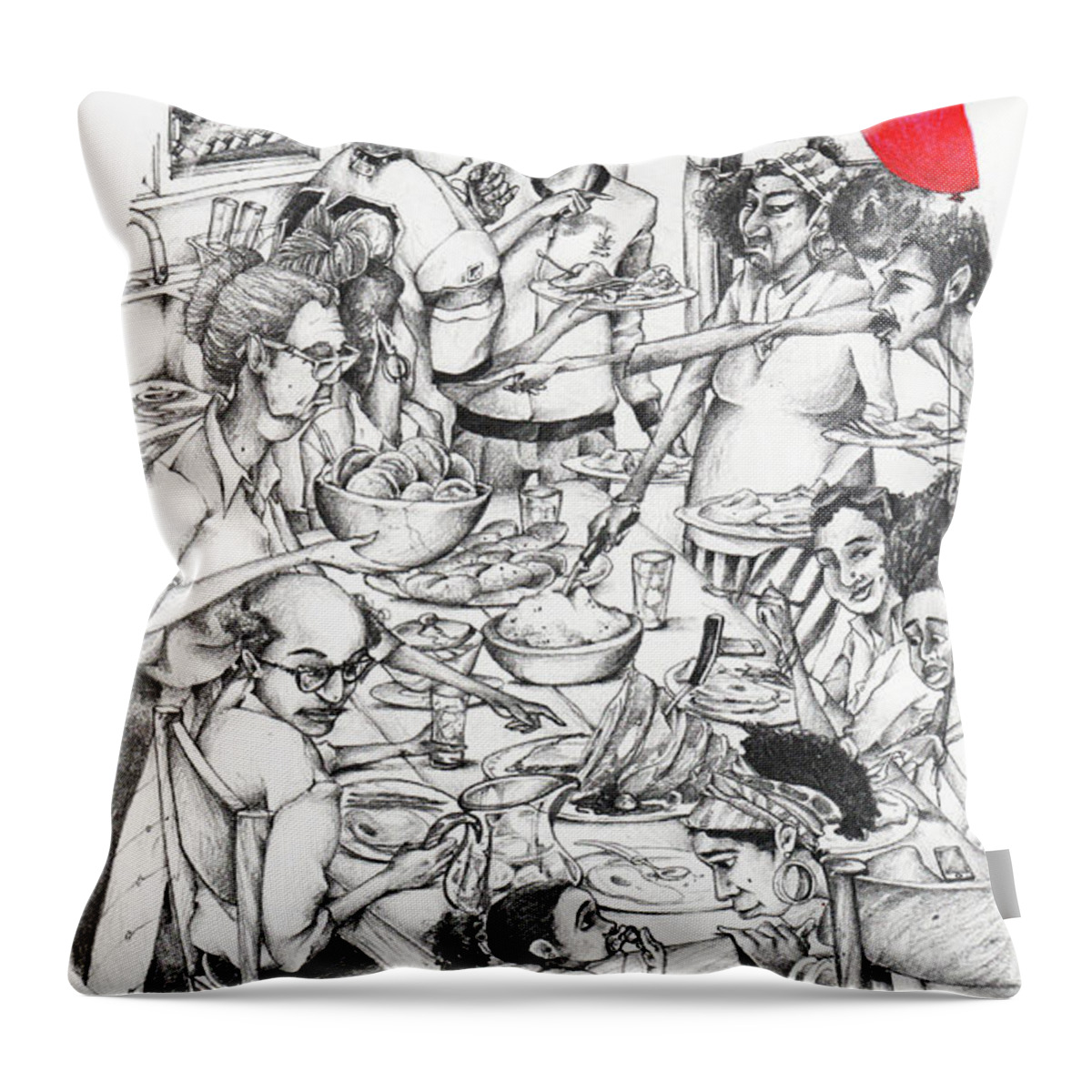 Family Throw Pillow featuring the drawing The Family by Troy Brown