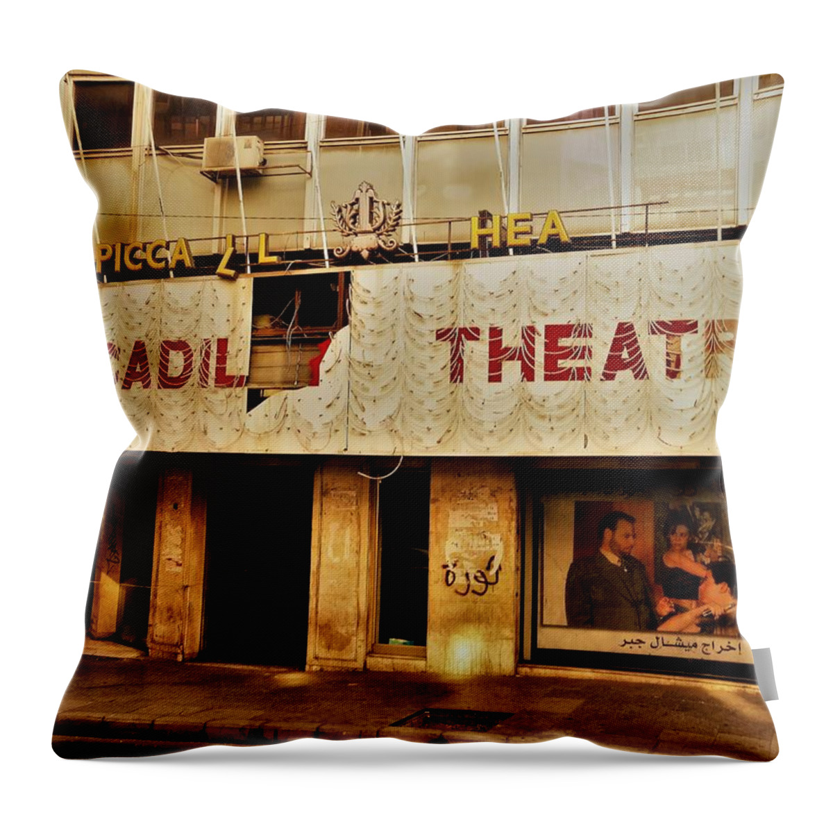 Beirut Throw Pillow featuring the photograph The famous Beirut Picadilly Theater by Funkpix Photo Hunter