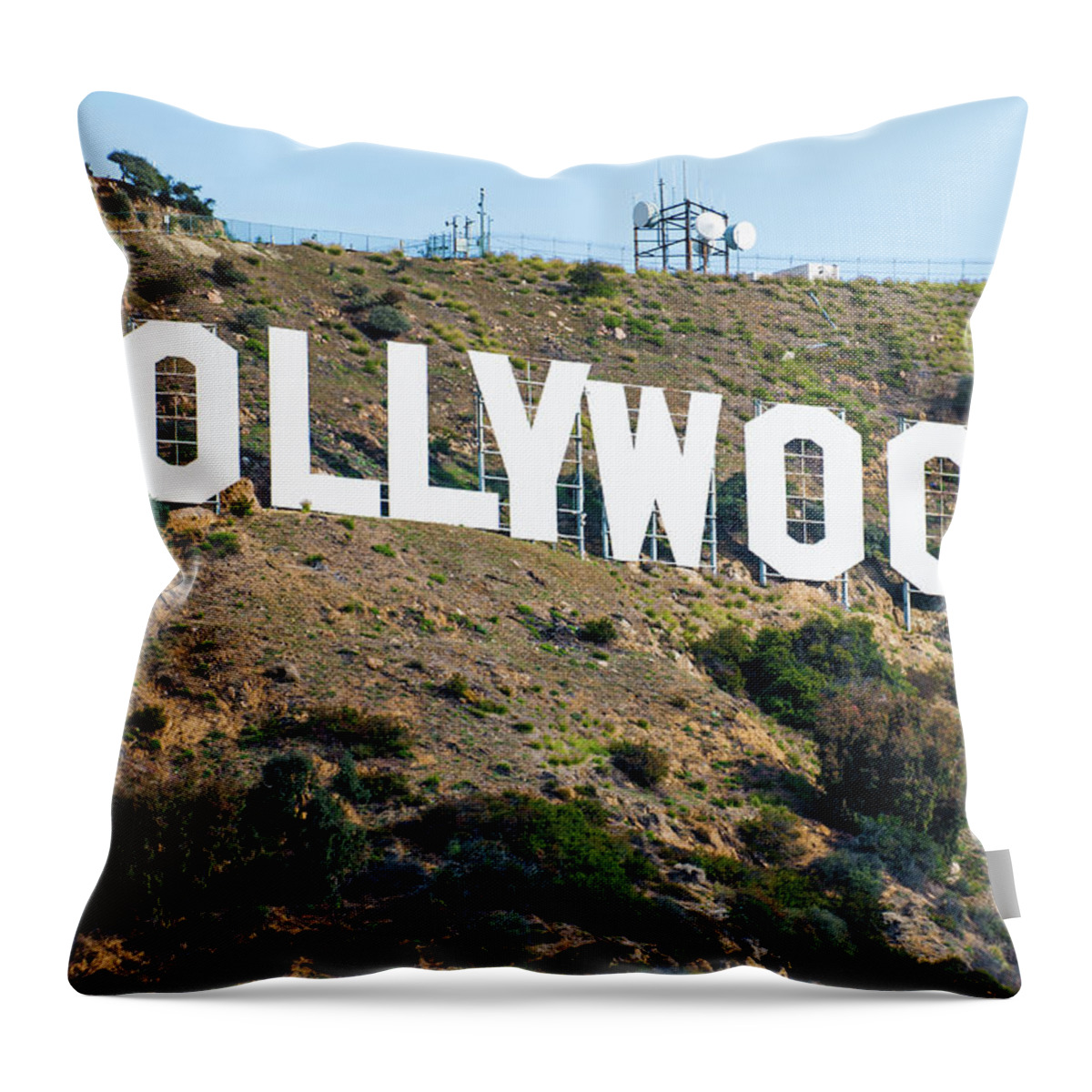 Hollywood Sign Throw Pillow featuring the photograph The Famous Hollywood Sign in Hollywood California by Gregory Ballos