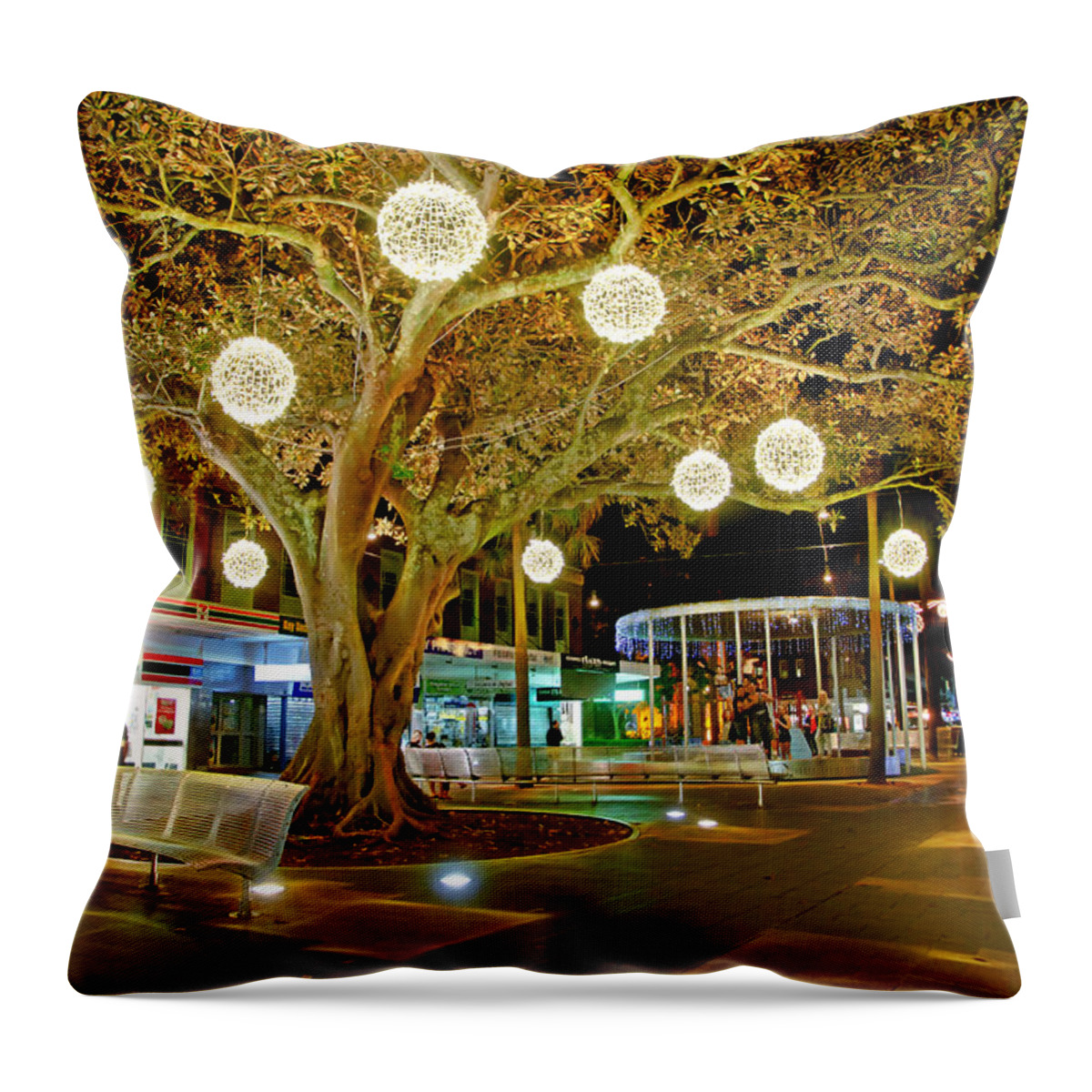 Manly. Corso Throw Pillow featuring the photograph The Famous Manly Corso At Christmas by Miroslava Jurcik