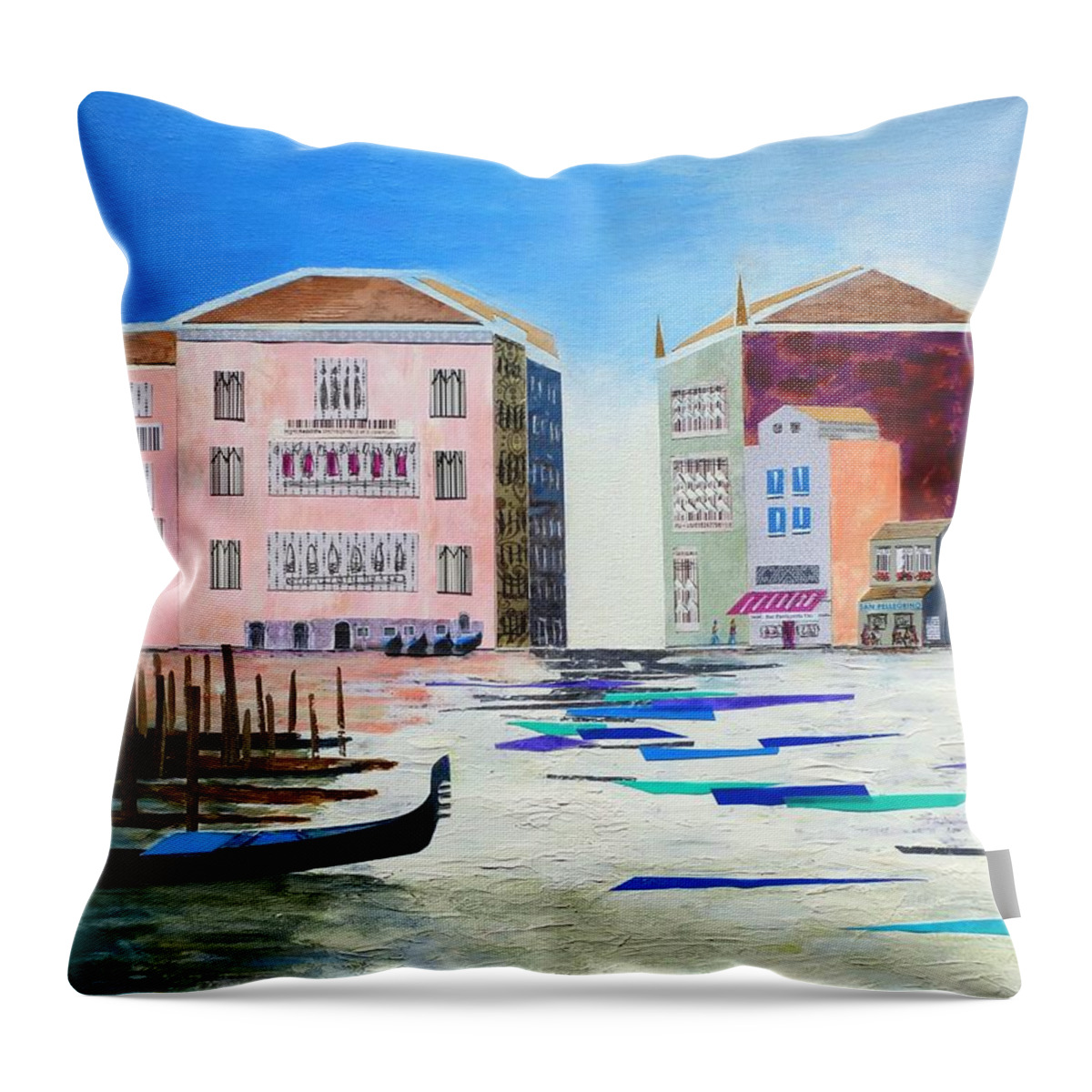 Venice Throw Pillow featuring the painting Fantasy of the Reality of Venice by Nigel Radcliffe