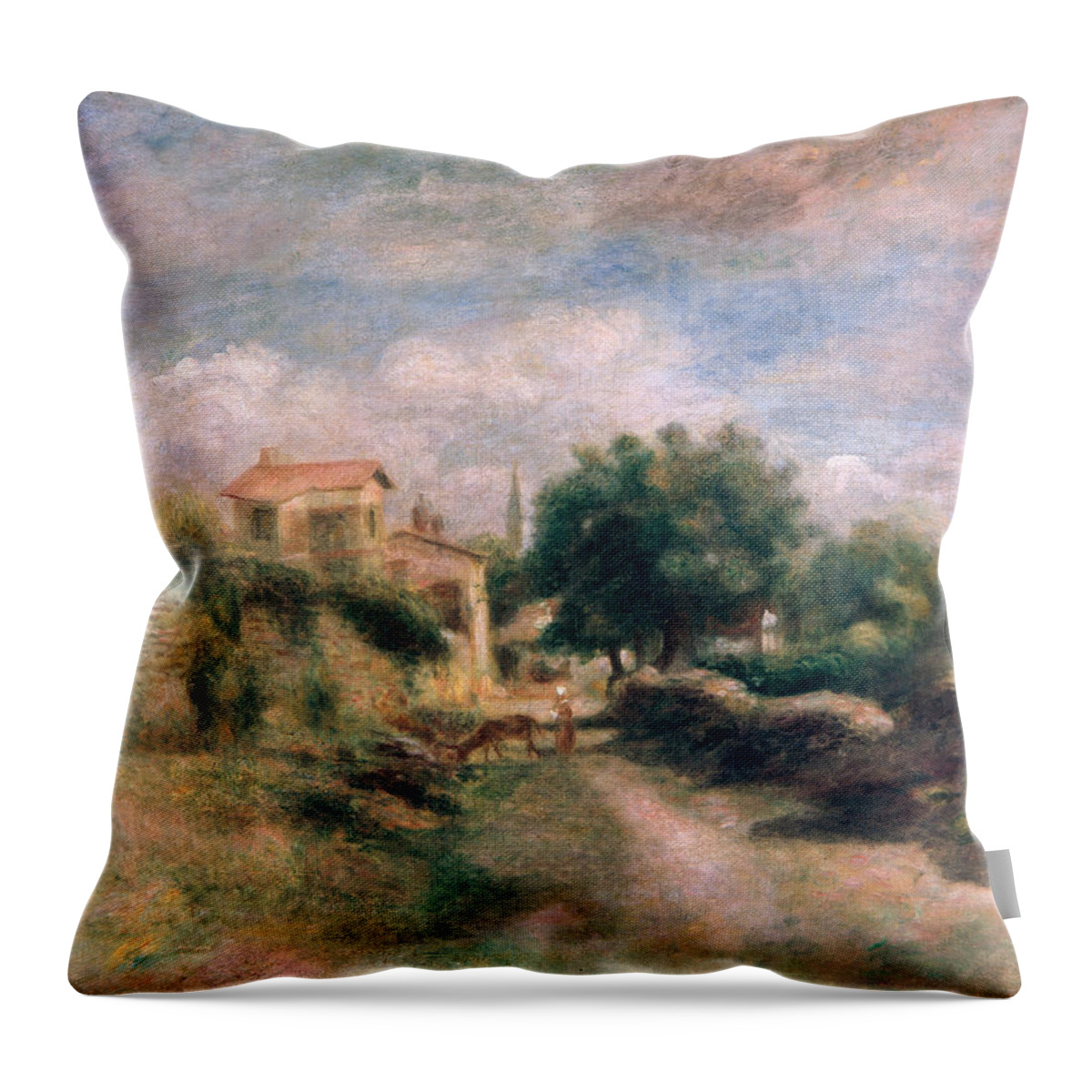 The Throw Pillow featuring the painting The Farm by Renoir