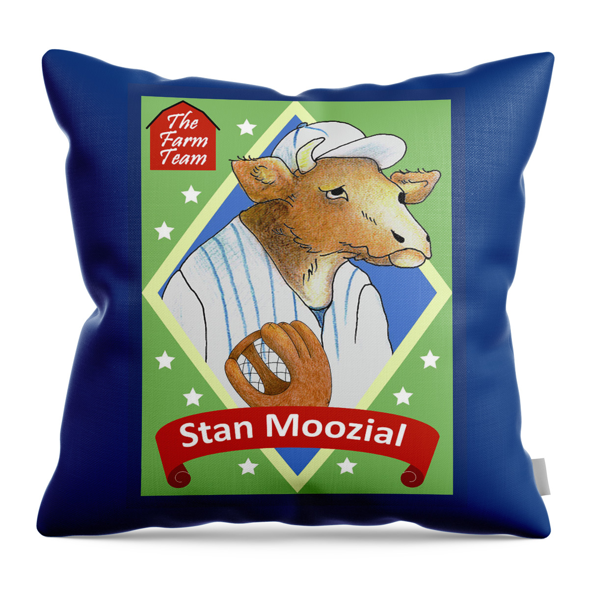 Baseball Throw Pillow featuring the digital art The Farm Team - Stan Moozial by Alison Stein