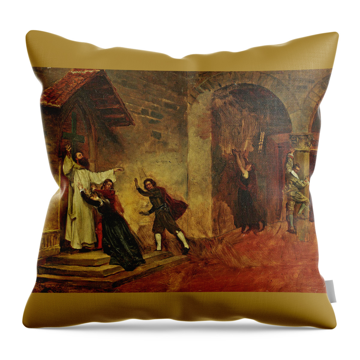 Attributed To Jean-paul Laurens Throw Pillow featuring the painting The Fire by Attributed to Jean-Paul Laurens