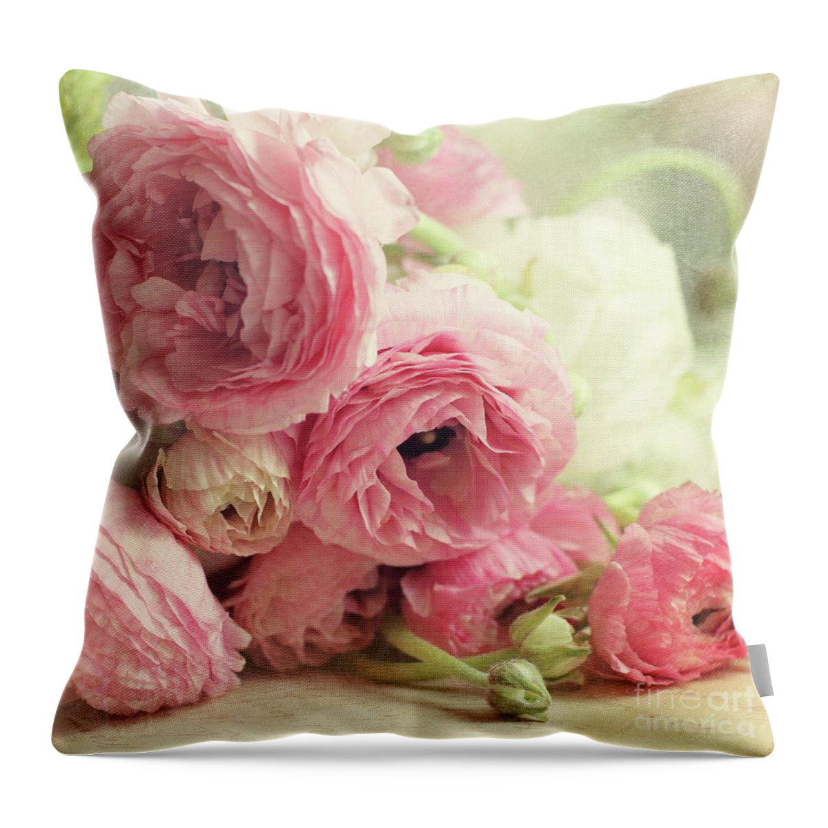 Ranunculus Throw Pillow featuring the photograph The First Bouquet by Sylvia Cook