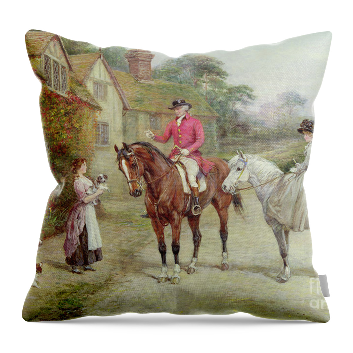 Heywood Hardy Throw Pillow featuring the painting The first break in the family by Heywood Hardy by Heywood Hardy