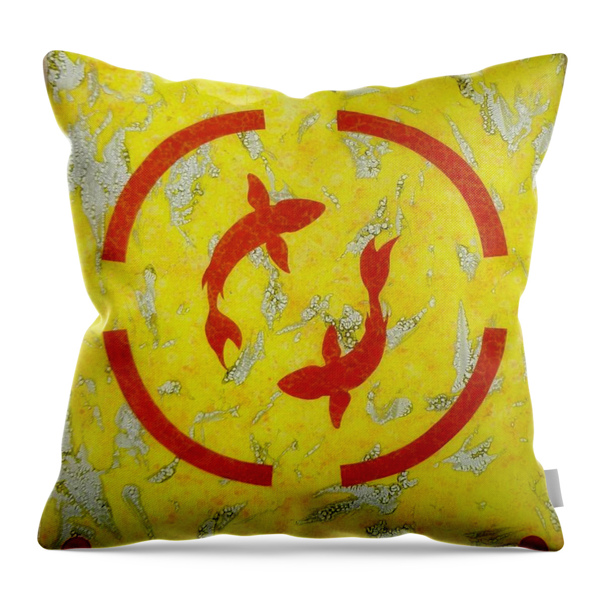 Yellow Throw Pillow featuring the glass art The Fishes by Christopher Schranck