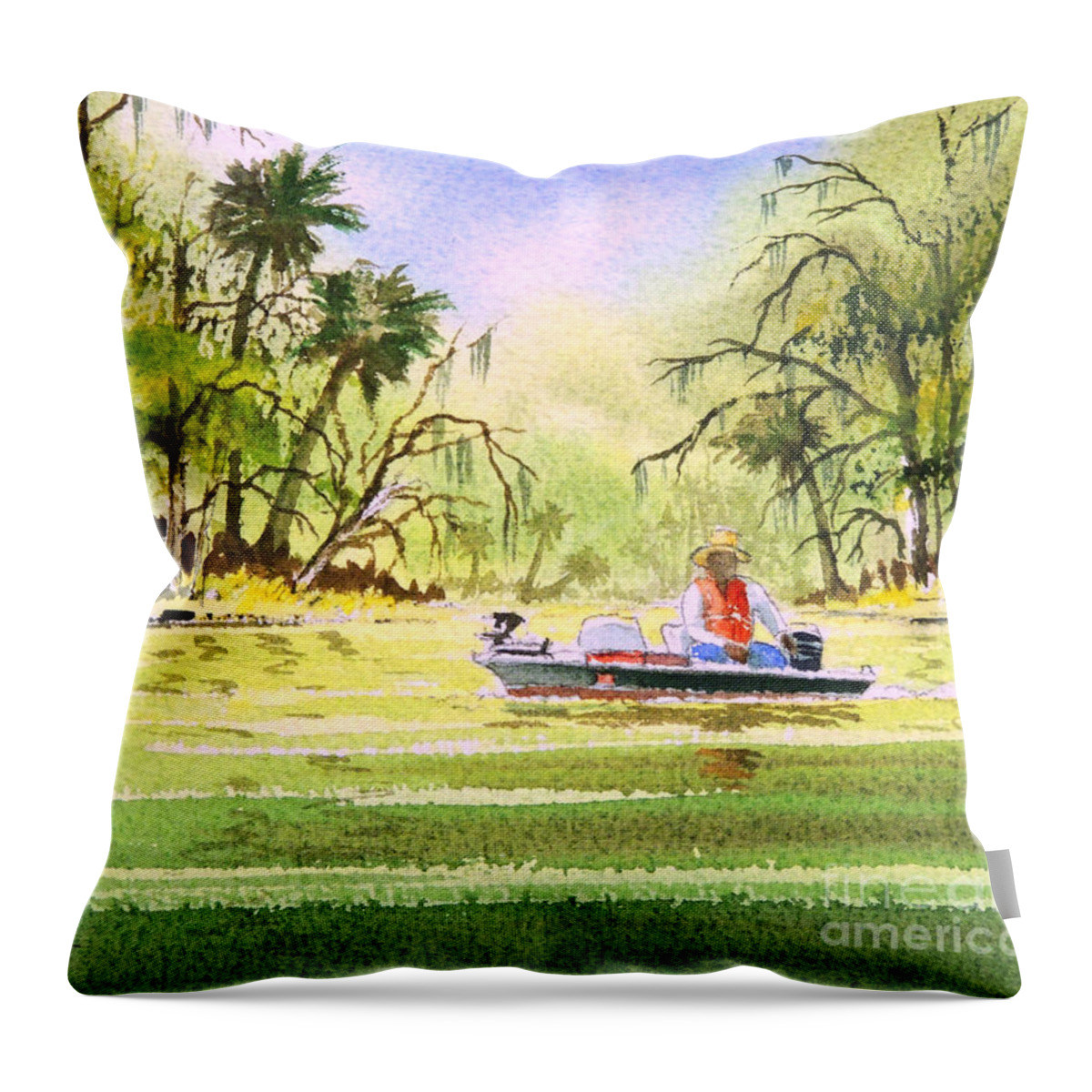 Fishing Throw Pillow featuring the painting The Fishing Is Done - Heading Home by Bill Holkham