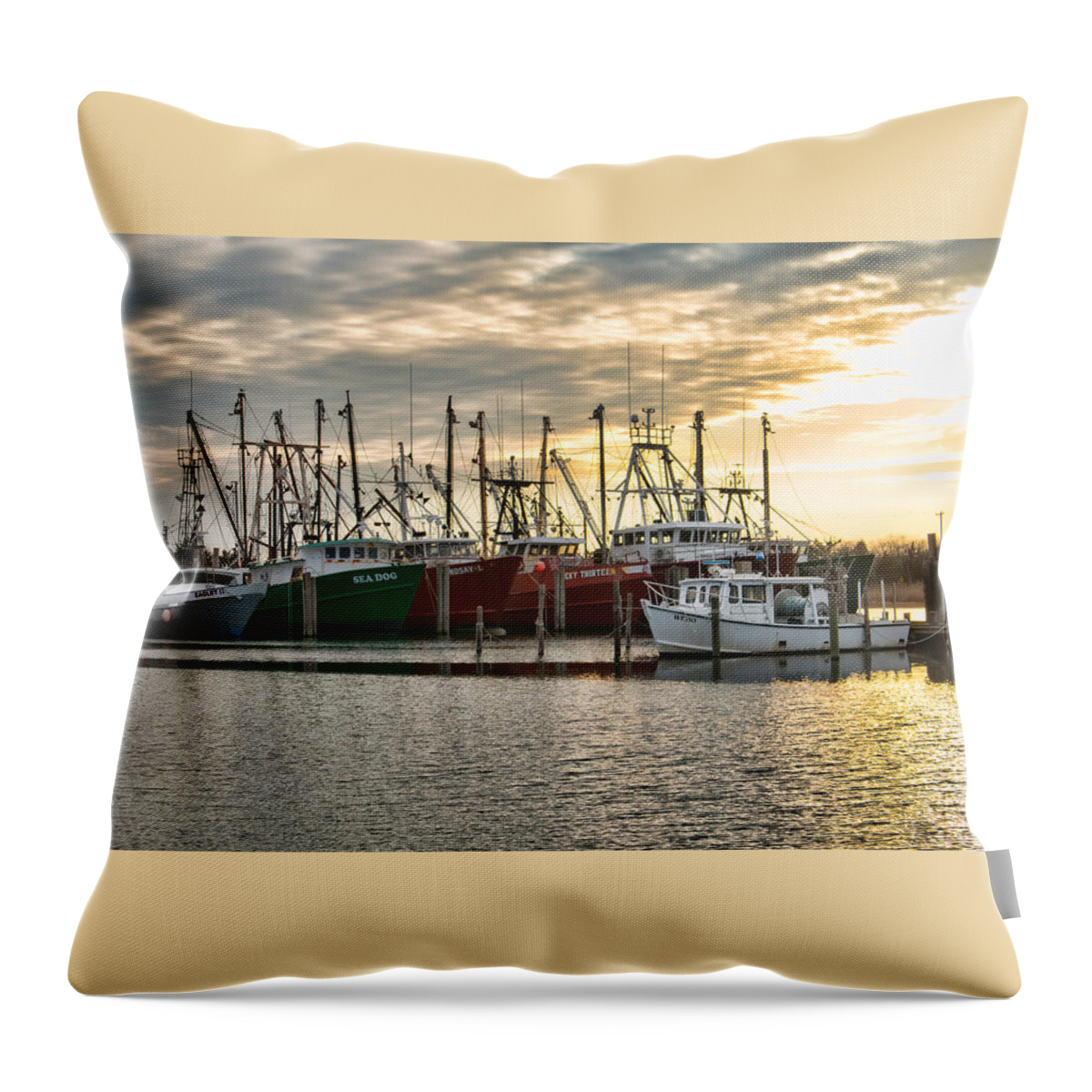Fishing Throw Pillow featuring the photograph The Fleet at Viking Village by Kristia Adams