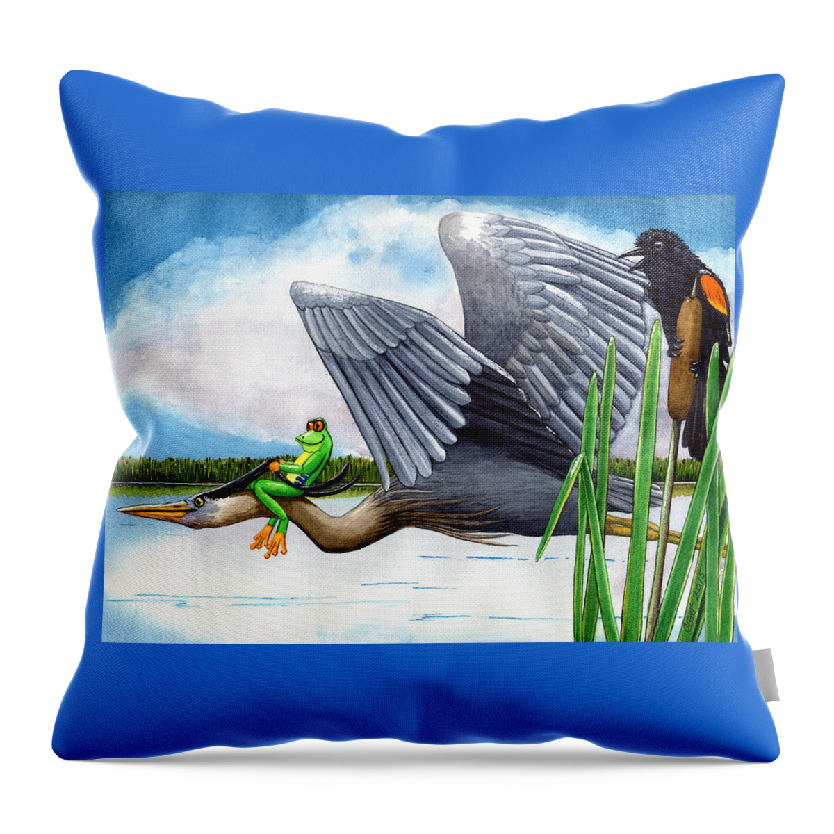 Birds Throw Pillow featuring the painting The Fly By by Catherine G McElroy