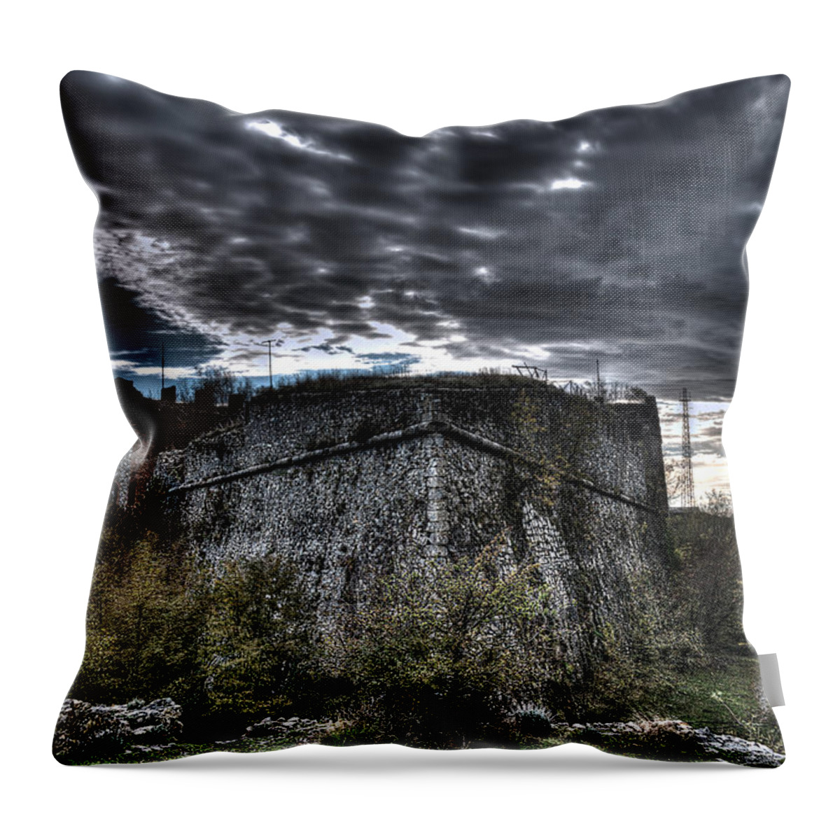 Genoa Forts Throw Pillow featuring the photograph The Fortress The Trees The Clouds by Enrico Pelos