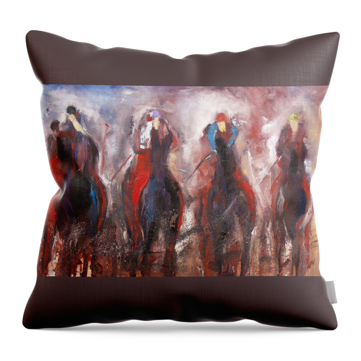 Horse Racing Throw Pillow featuring the painting The Four Horsemen by John Gholson