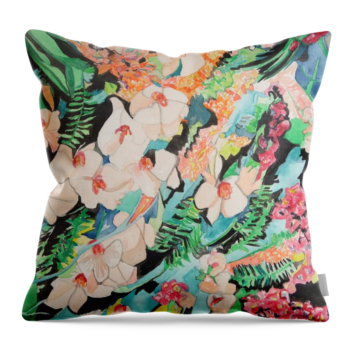 The Gallery Of Orchids 2 Throw Pillow featuring the painting The Gallery of Orchids 2 by Esther Newman-Cohen