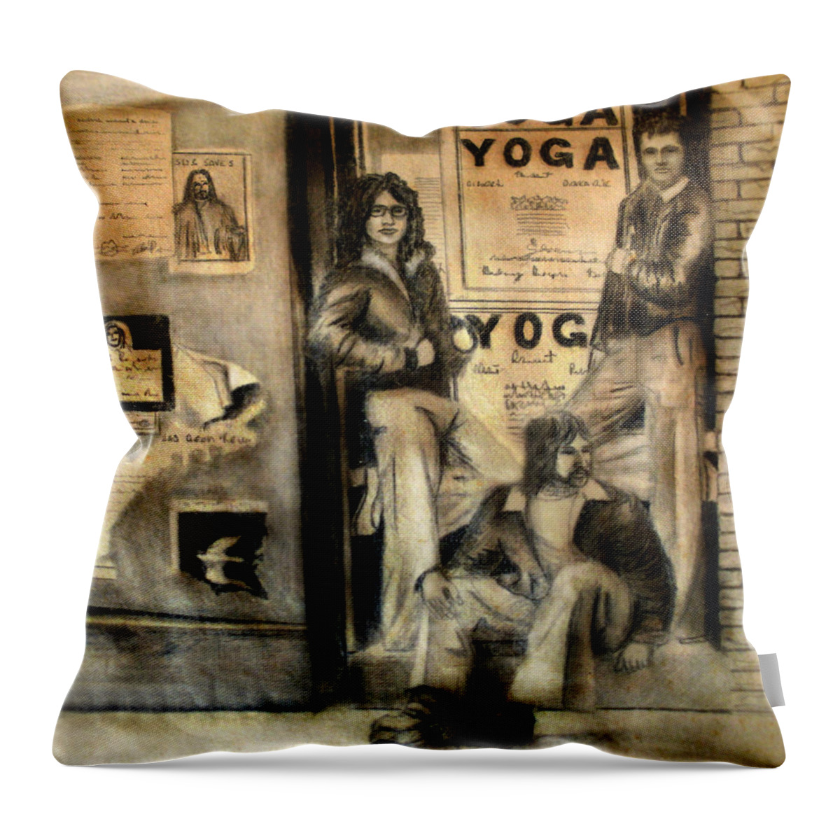 3 Guys Throw Pillow featuring the drawing The Gang by Albert Puskaric