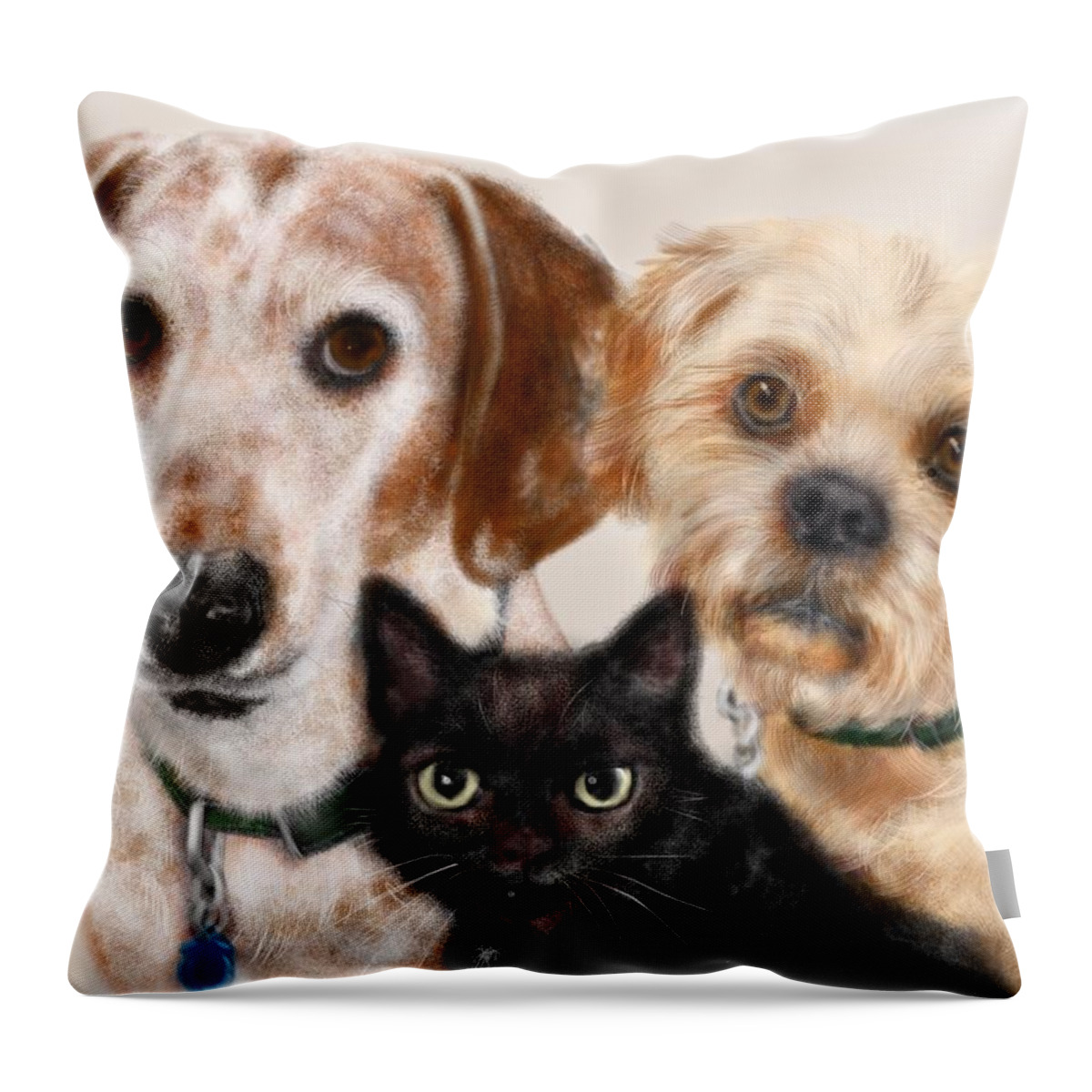 Pooch Throw Pillow featuring the painting The Gang is All Here by Lois Ivancin Tavaf
