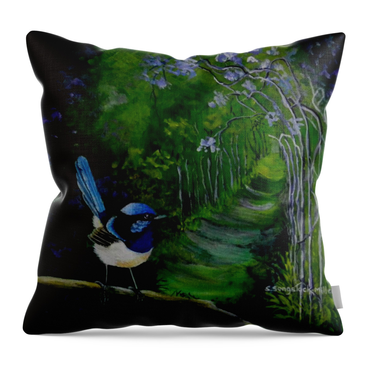 Wren Throw Pillow featuring the painting The Garden Path by Sandra Sengstock-Miller