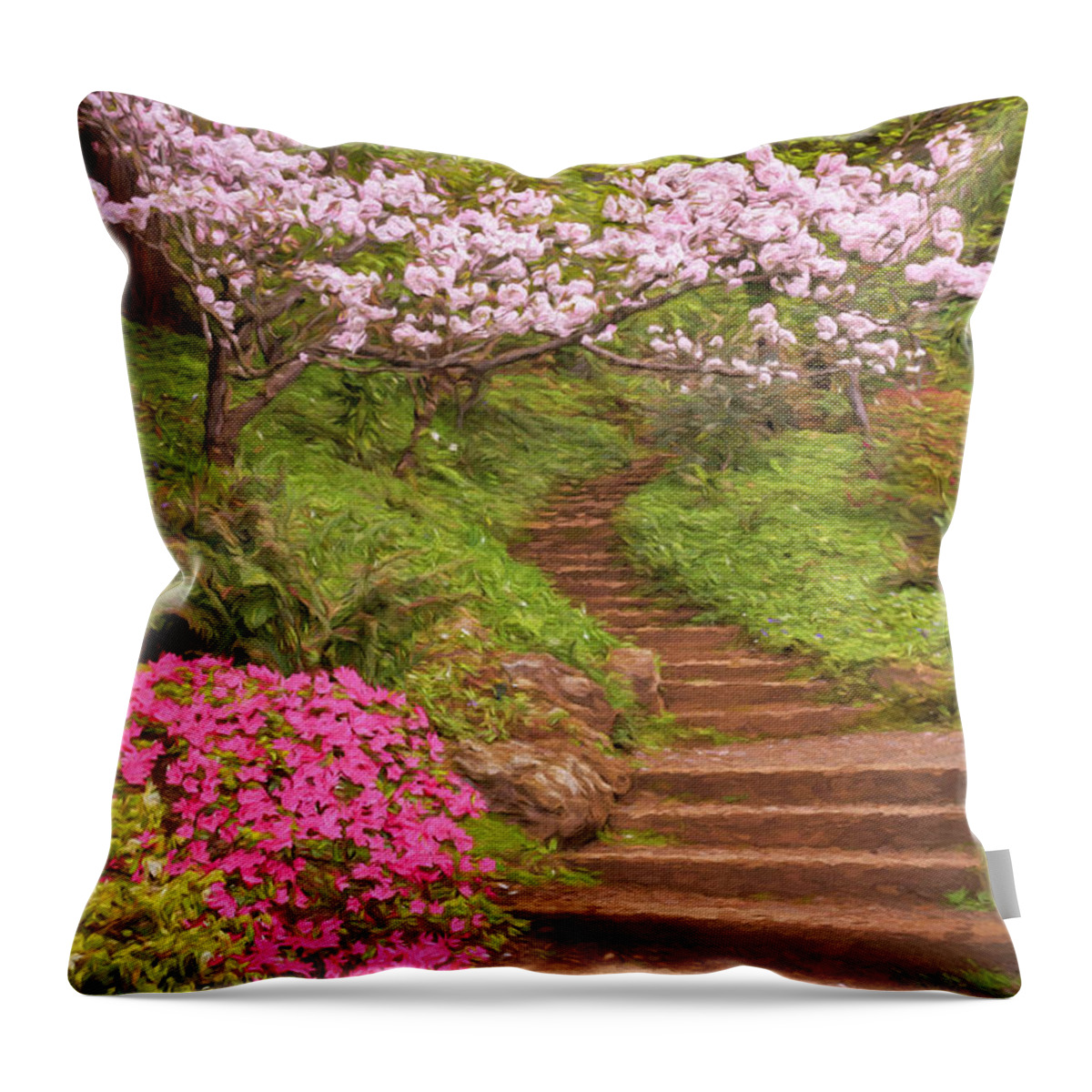 Garden Throw Pillow featuring the photograph The Garden Stairs #2 by Susan Rissi Tregoning
