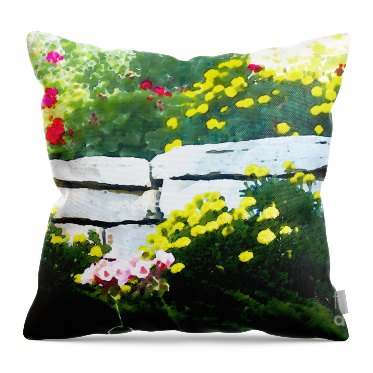 Botanical Throw Pillow featuring the digital art The Garden Wall by David Blank