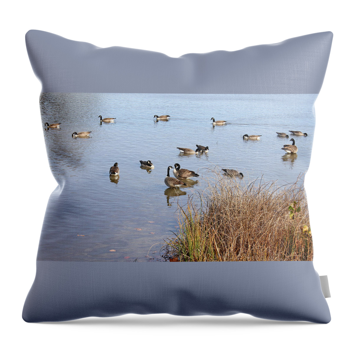 Geese Throw Pillow featuring the photograph The Gathering by Ellen Tully