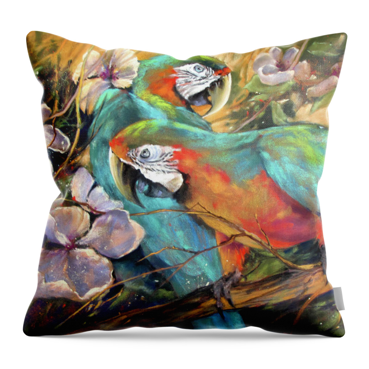 Bird Throw Pillow featuring the painting The Gathering by Rae Andrews