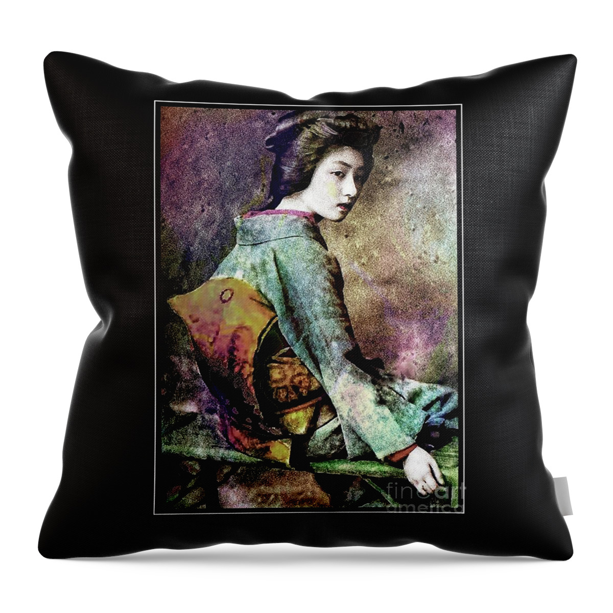 Japanese Throw Pillow featuring the photograph The Geisha Girl - Vintage Portrait by Ian Gledhill
