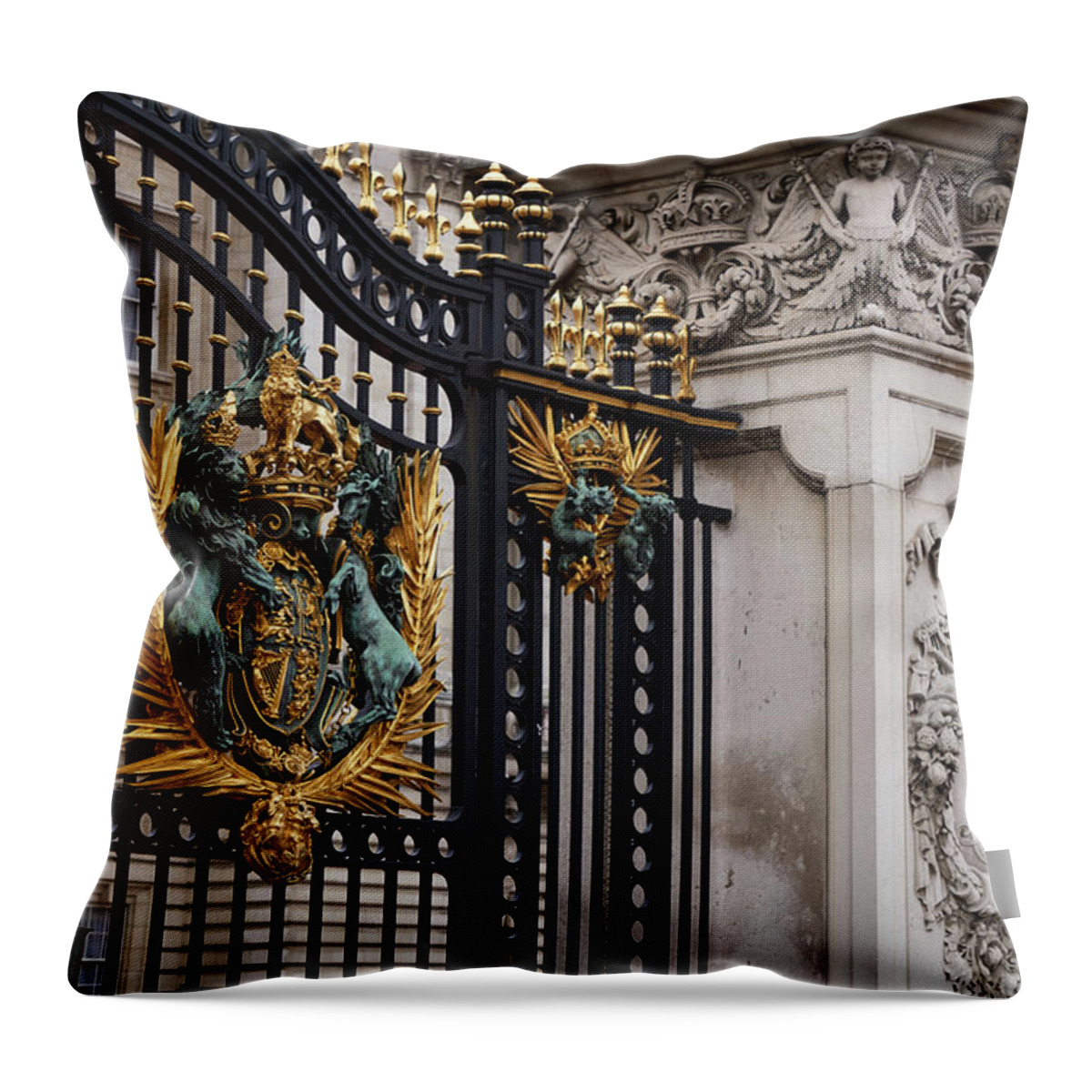 Cityscape Throw Pillow featuring the photograph The gilded gate by Andre Phillips
