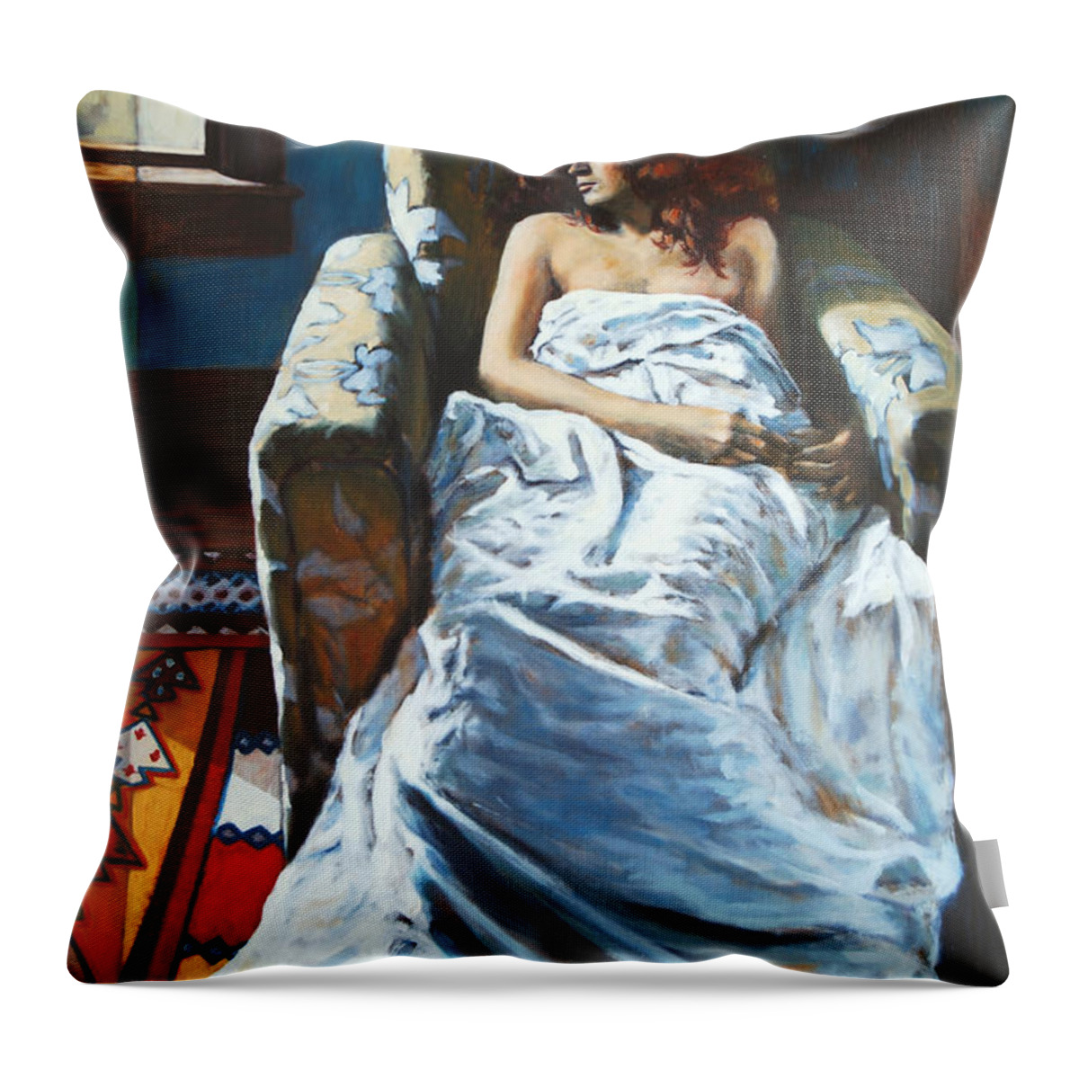 Window Throw Pillow featuring the painting The girl in the chair by Rick Nederlof