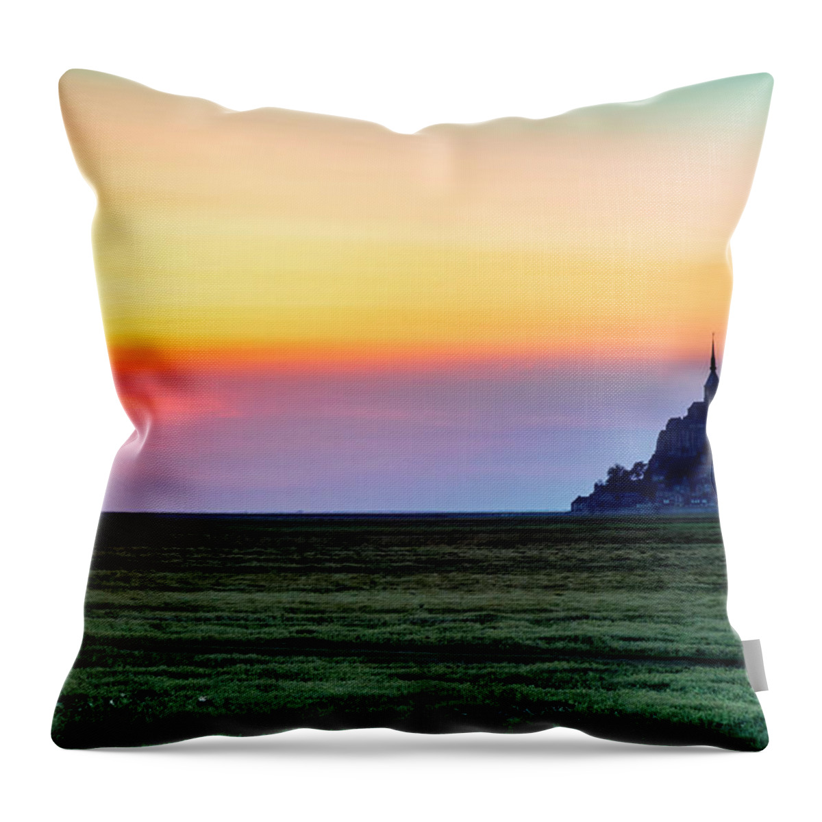 Abbey Throw Pillow featuring the photograph The Glow of Le Mont Saint-Michel at Sunset. by John Paul Cullen