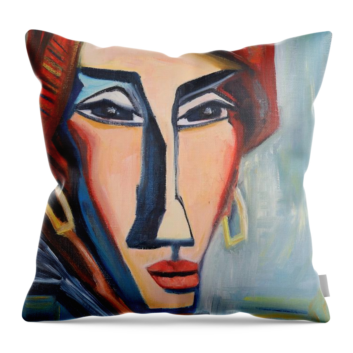 Expressionist Throw Pillow featuring the painting The Golden Earrings by Christel Roelandt