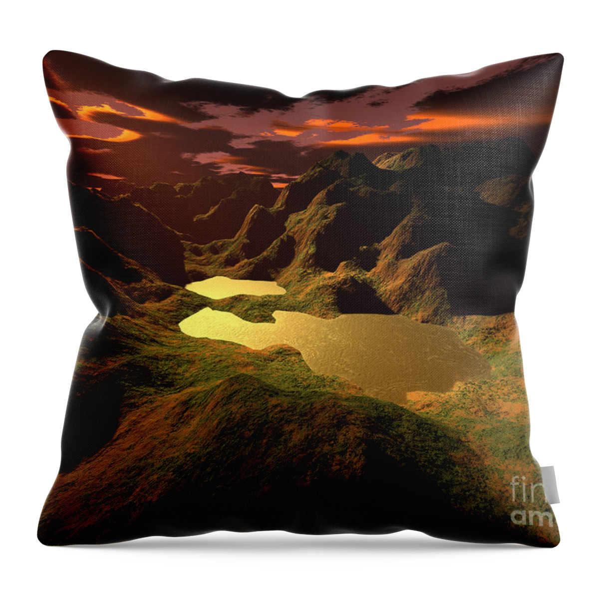 Digital Art Throw Pillow featuring the digital art The Golden Lake by Gaspar Avila
