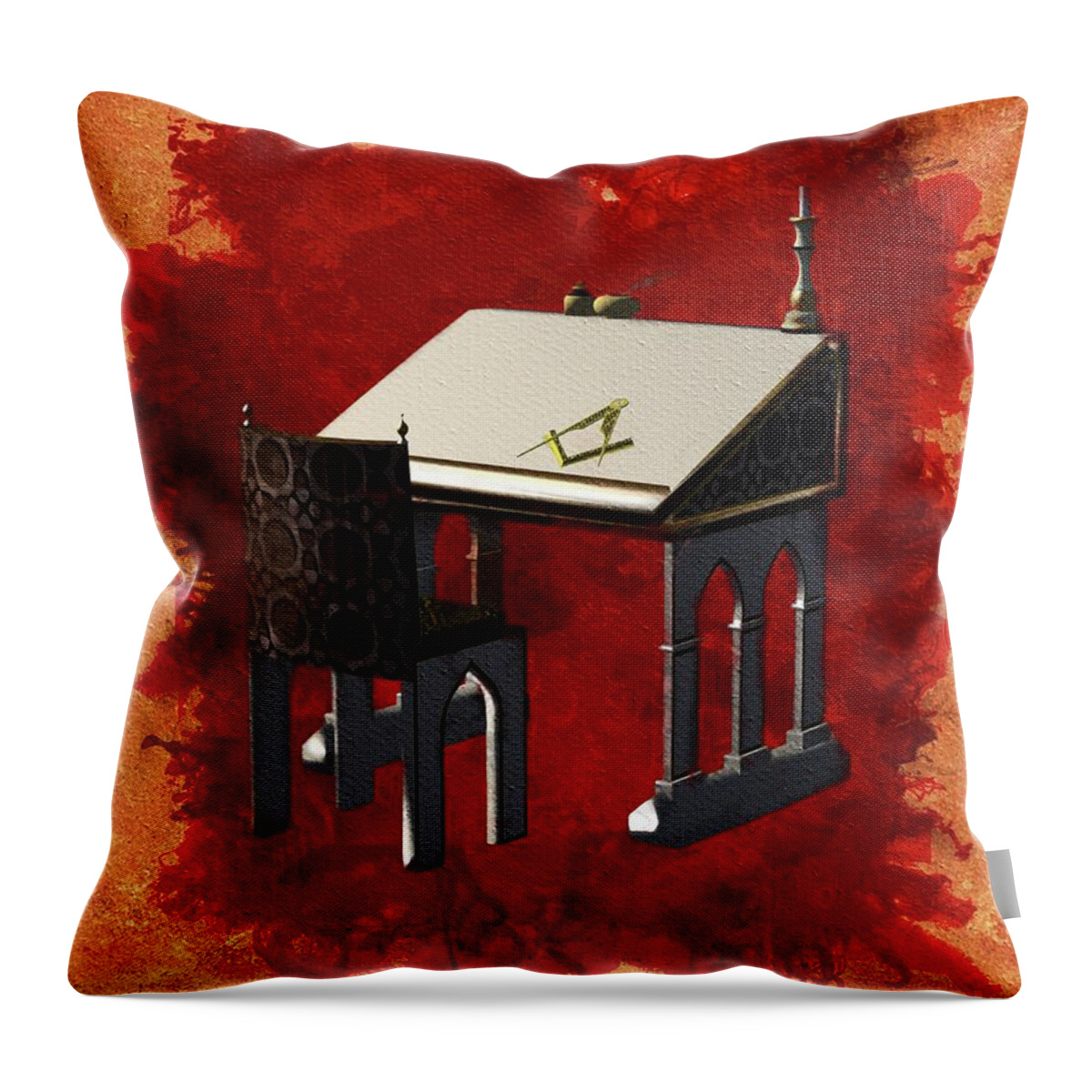 Freemason Throw Pillow featuring the painting The Grand Masters Work by Esoterica Art Agency