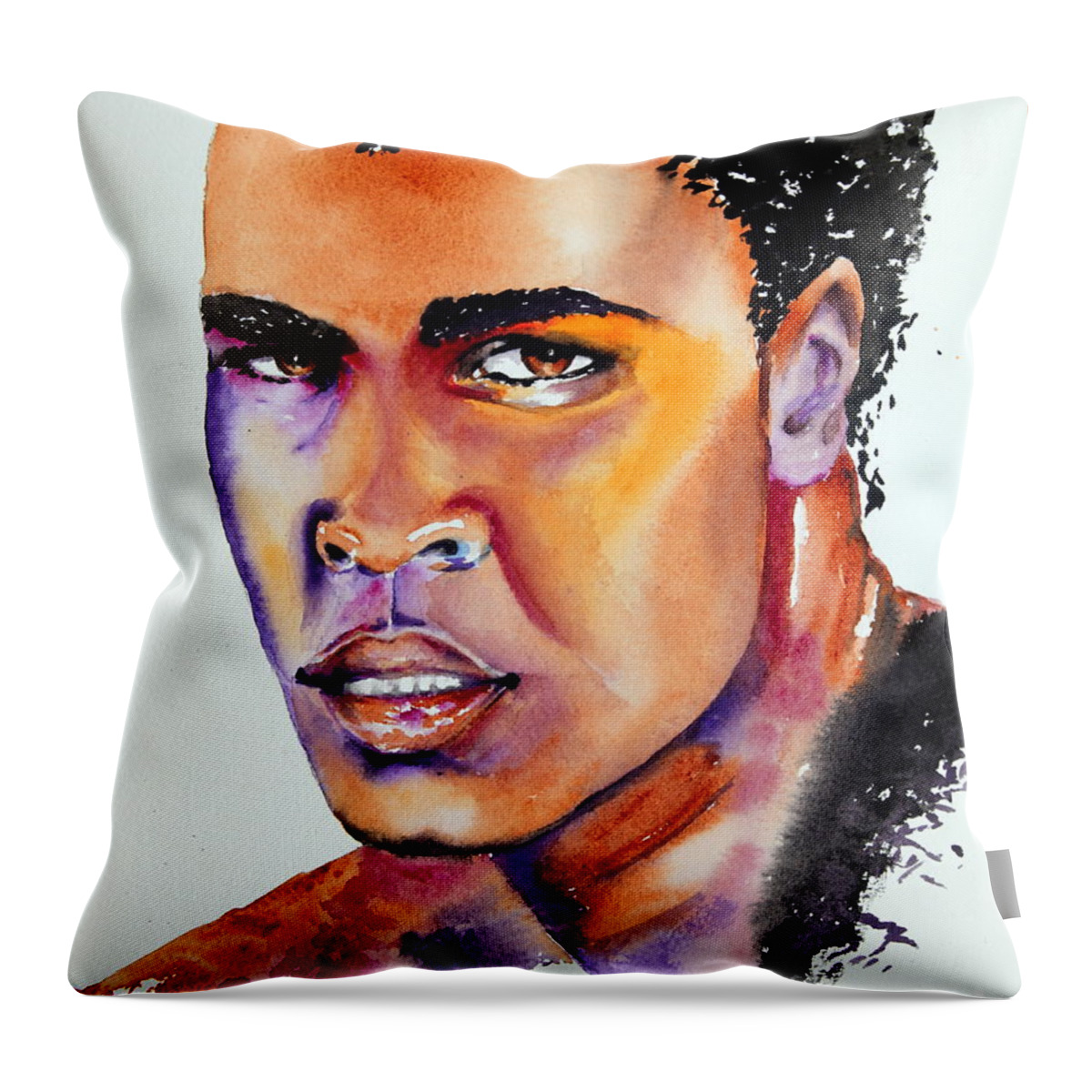 Muhammed Ali Throw Pillow featuring the painting The Great Ali by Maria Barry